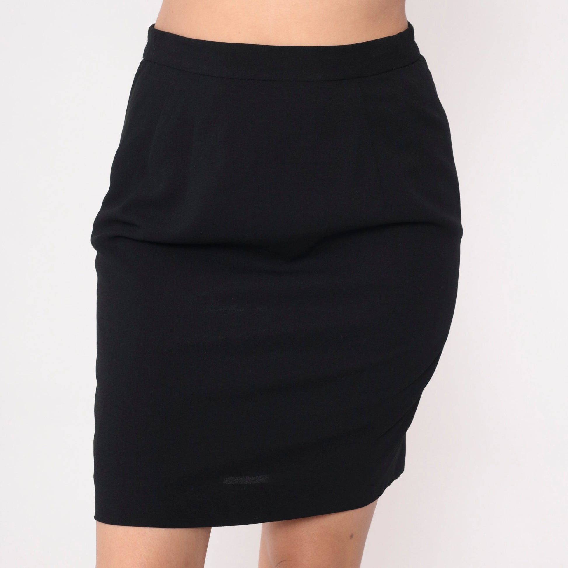 90s Black Mini Pencil Skirt High Waist Straight Cut Medium 8