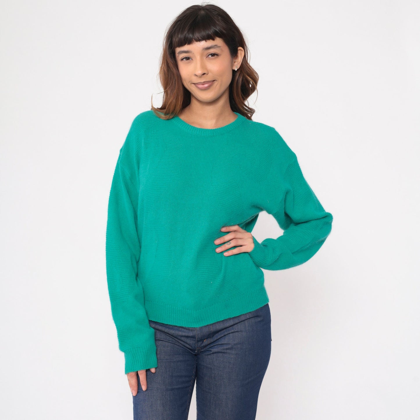 90s Pierre Cardin Lambswool Angora Sweater Green Textured Crewneck Medium