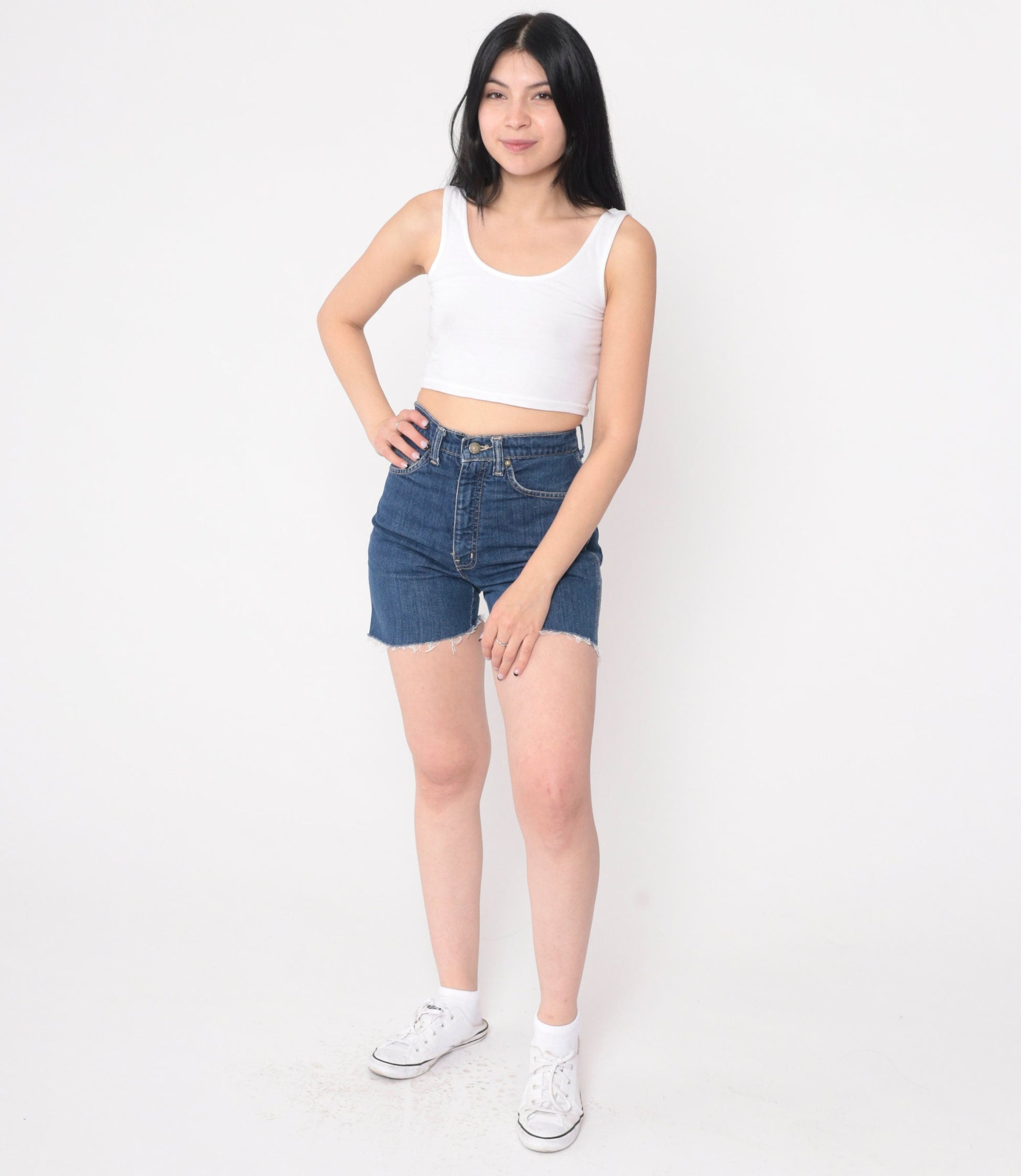 80s Willie Nelson High Waisted Cutoff Denim Shorts Dark Blue Extra Small