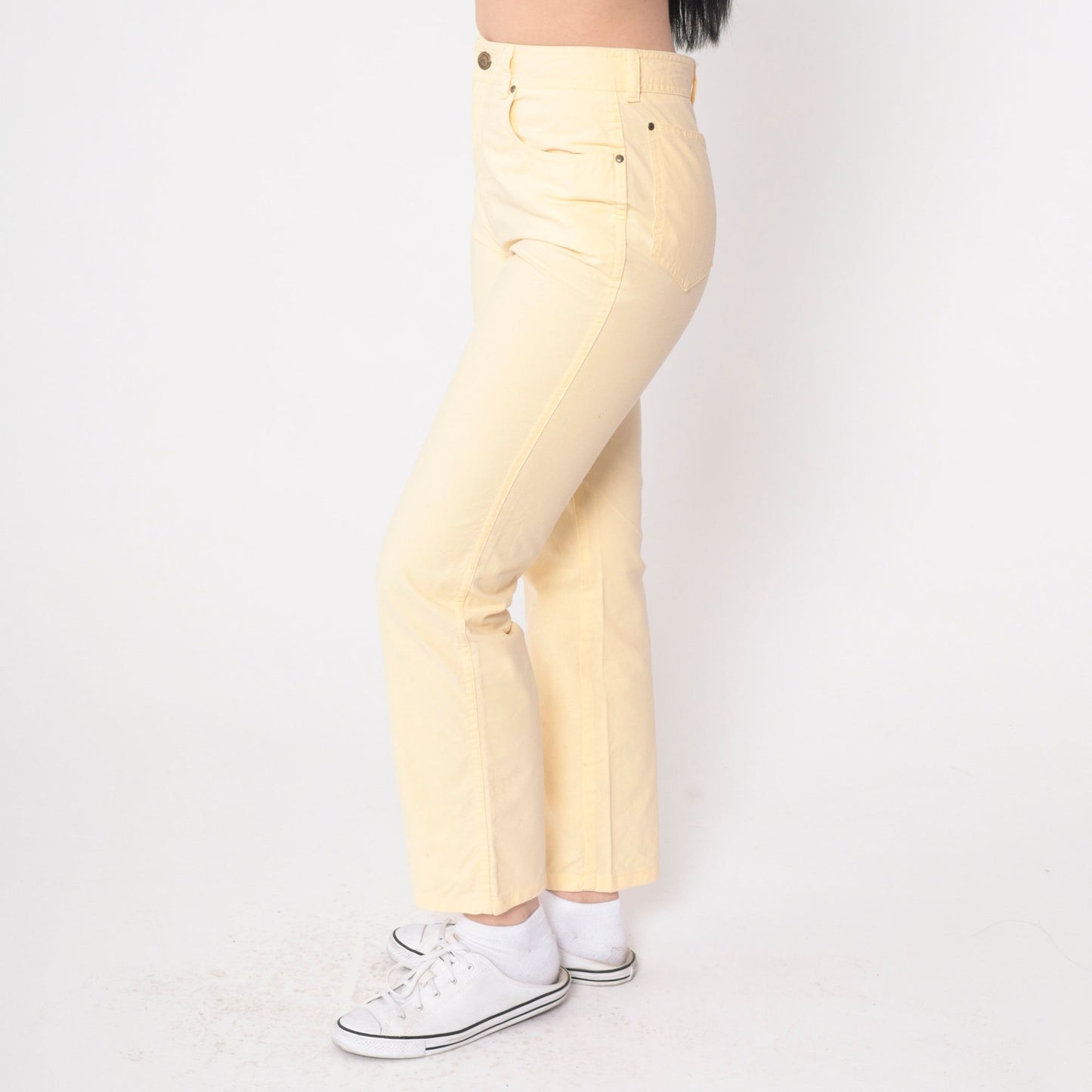 90s Jordache Pale Yellow High-Waisted Slim Trousers Small