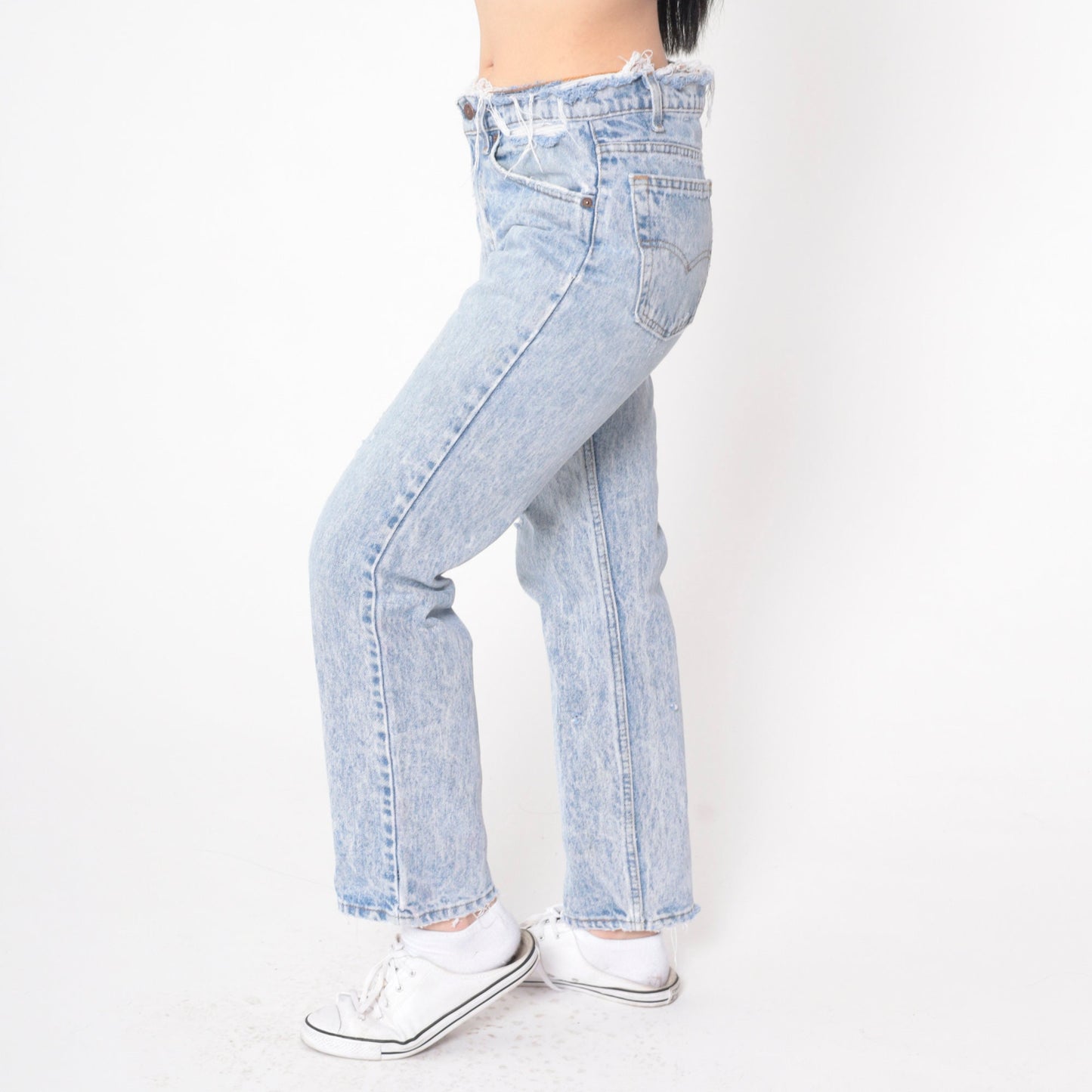 80s Levi's Acid Wash Distressed Slim Straight Jeans Small