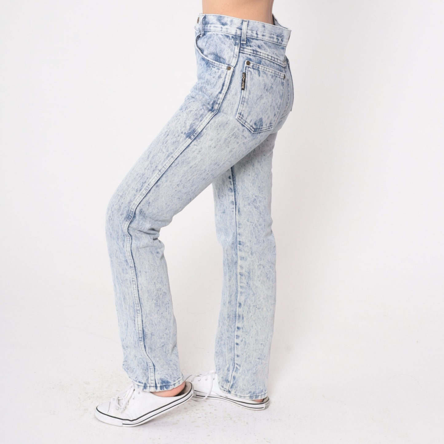 80s Acid Wash High Waist Tapered Jeans Blue Denim Small
