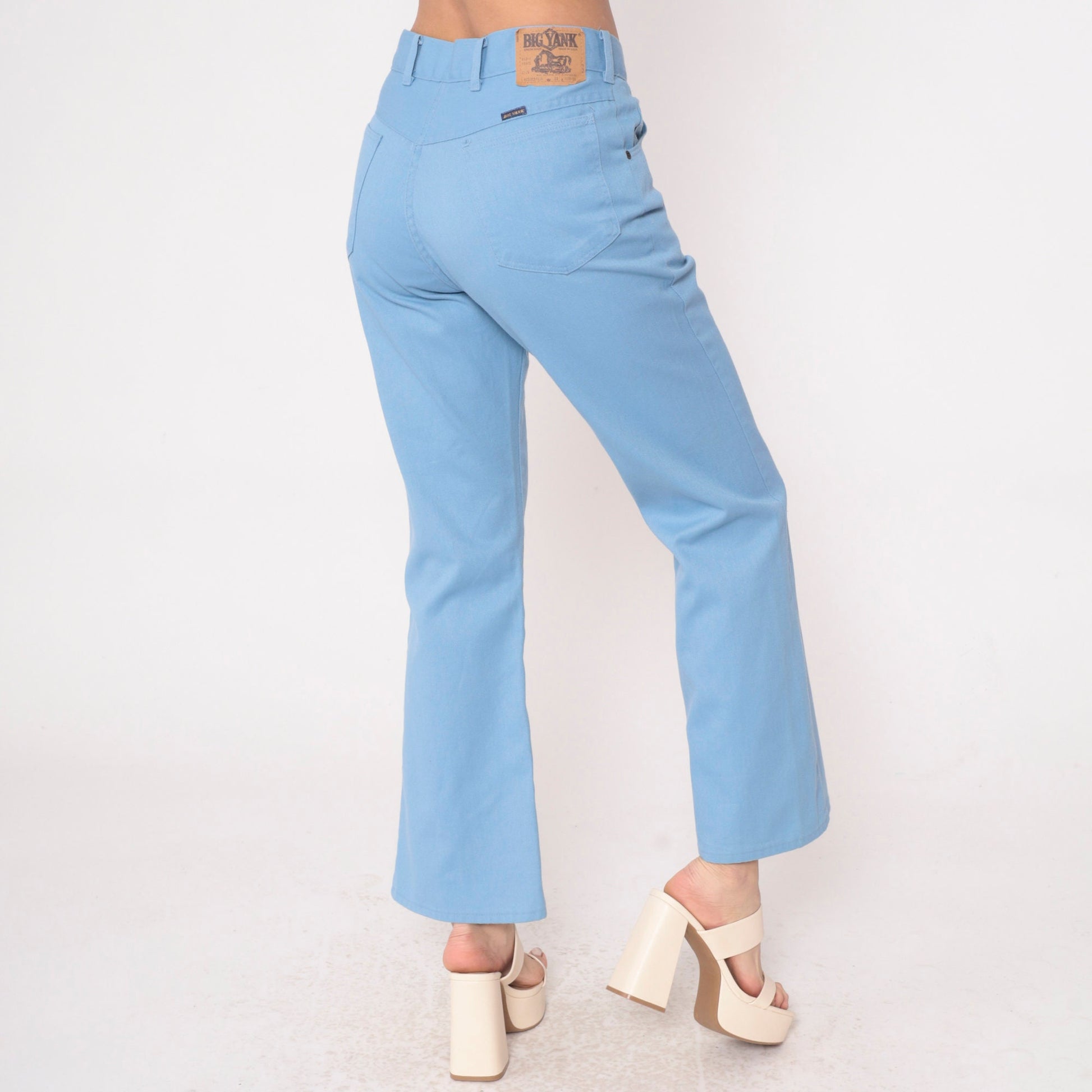 70s Big Yank Flared Trousers Baby Blue High Waist Bellbottoms Medium