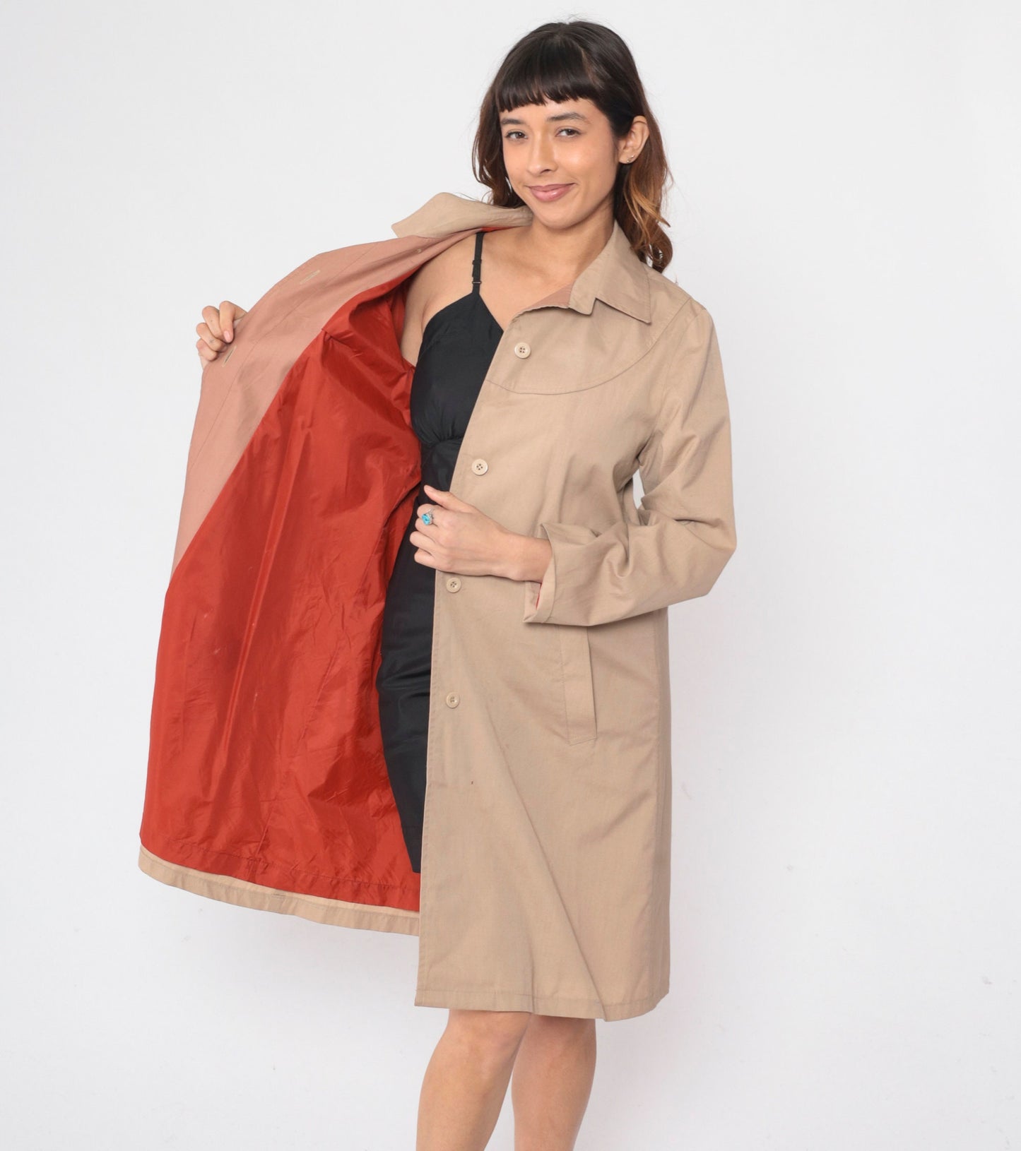 70s London Fog Trench Coat Khaki Button-Up Belted Midi Jacket Medium