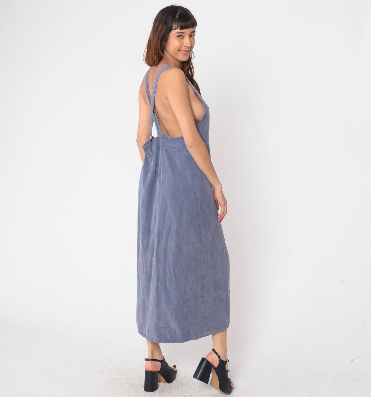 90s St. Johns Bay Purple Jumper Dress Criss Cross Open Back Maxi Large