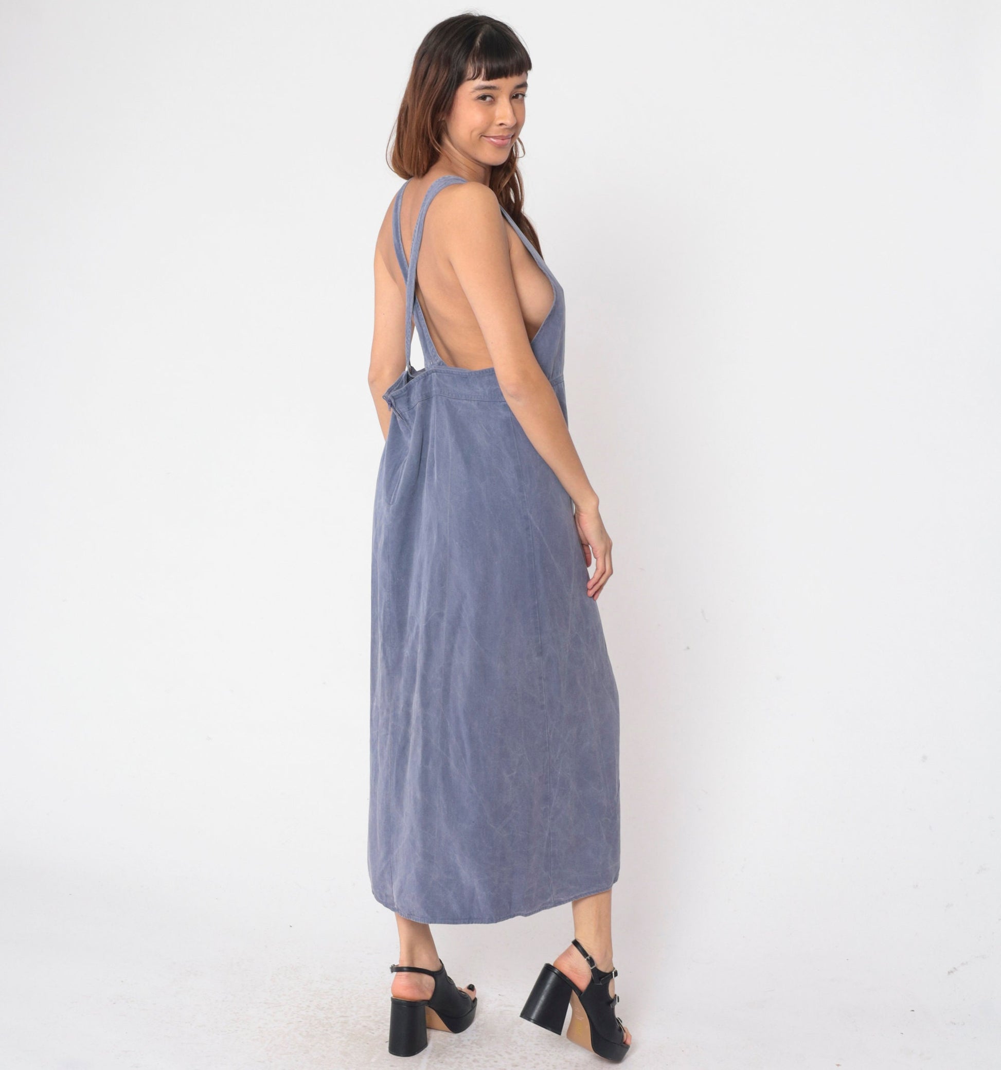 90s St. Johns Bay Purple Jumper Dress Criss Cross Open Back Maxi Large