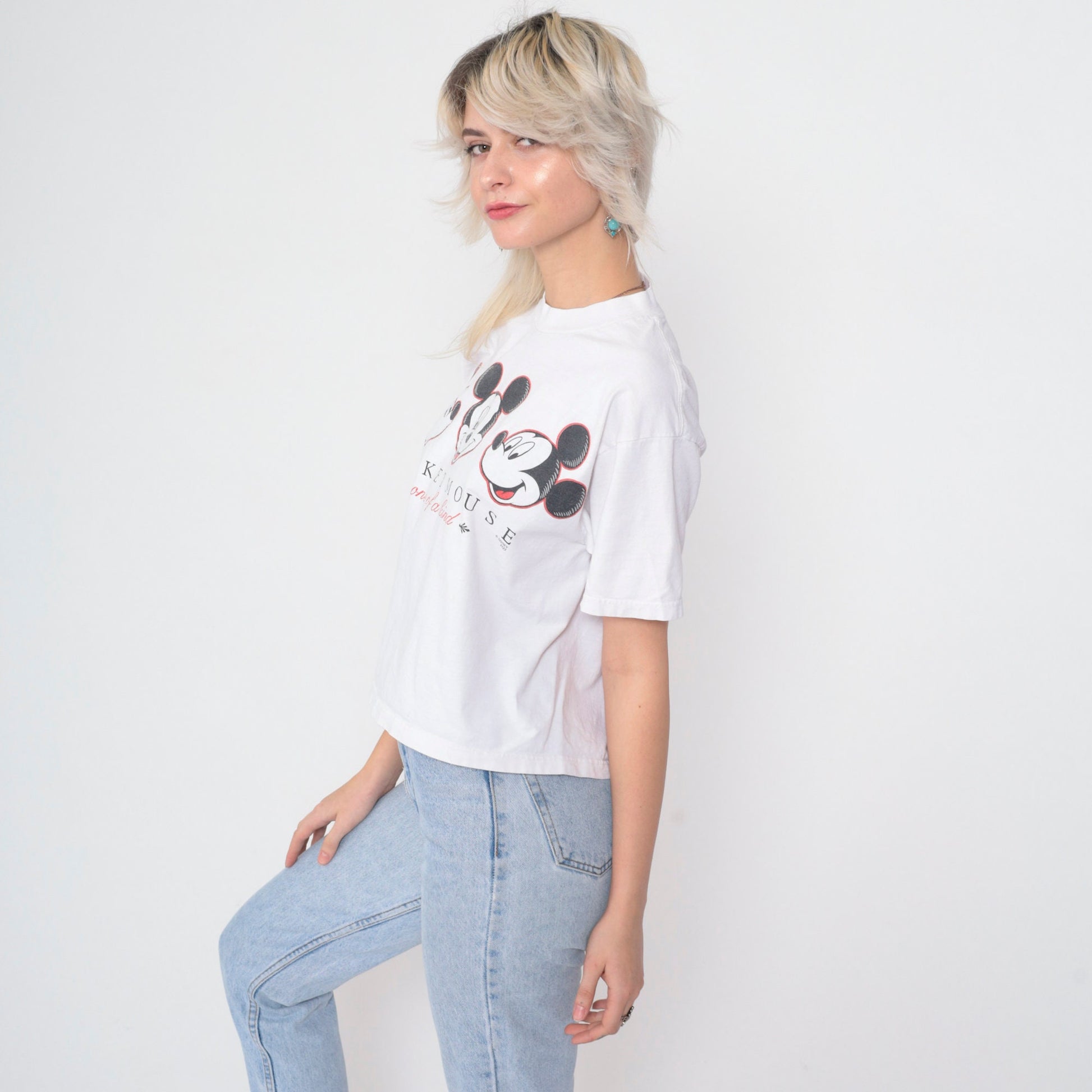 90s Mickey Mouse Graphic T-Shirt Jerry Leigh Cotton Crop Tee Medium