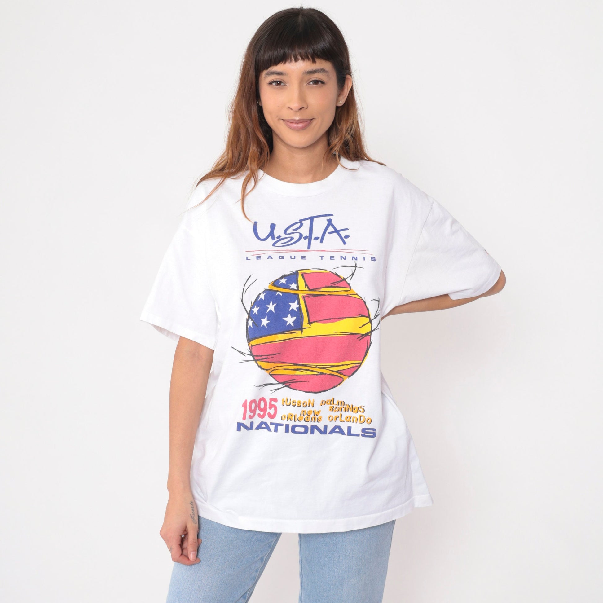 1995 USTA League National Championships Tennis Tee White Cotton Single Stitch Extra Large