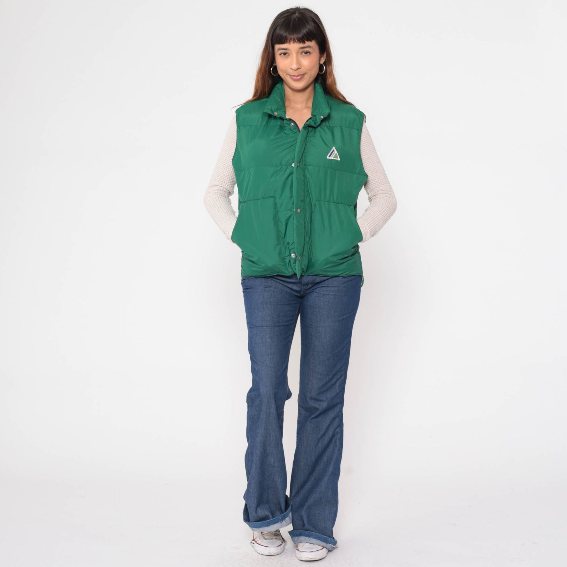 80s Ascente Green Goose Down Puffer Vest Sleeveless Winter Medium