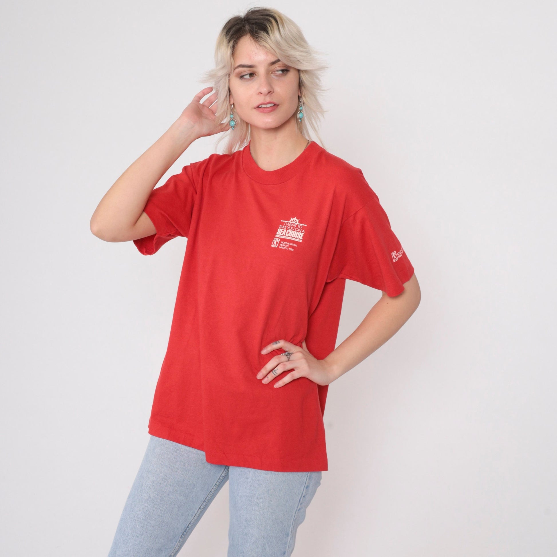 1988 GTE Telephone Company Sea Cruise Graphic T-Shirt Red Medium