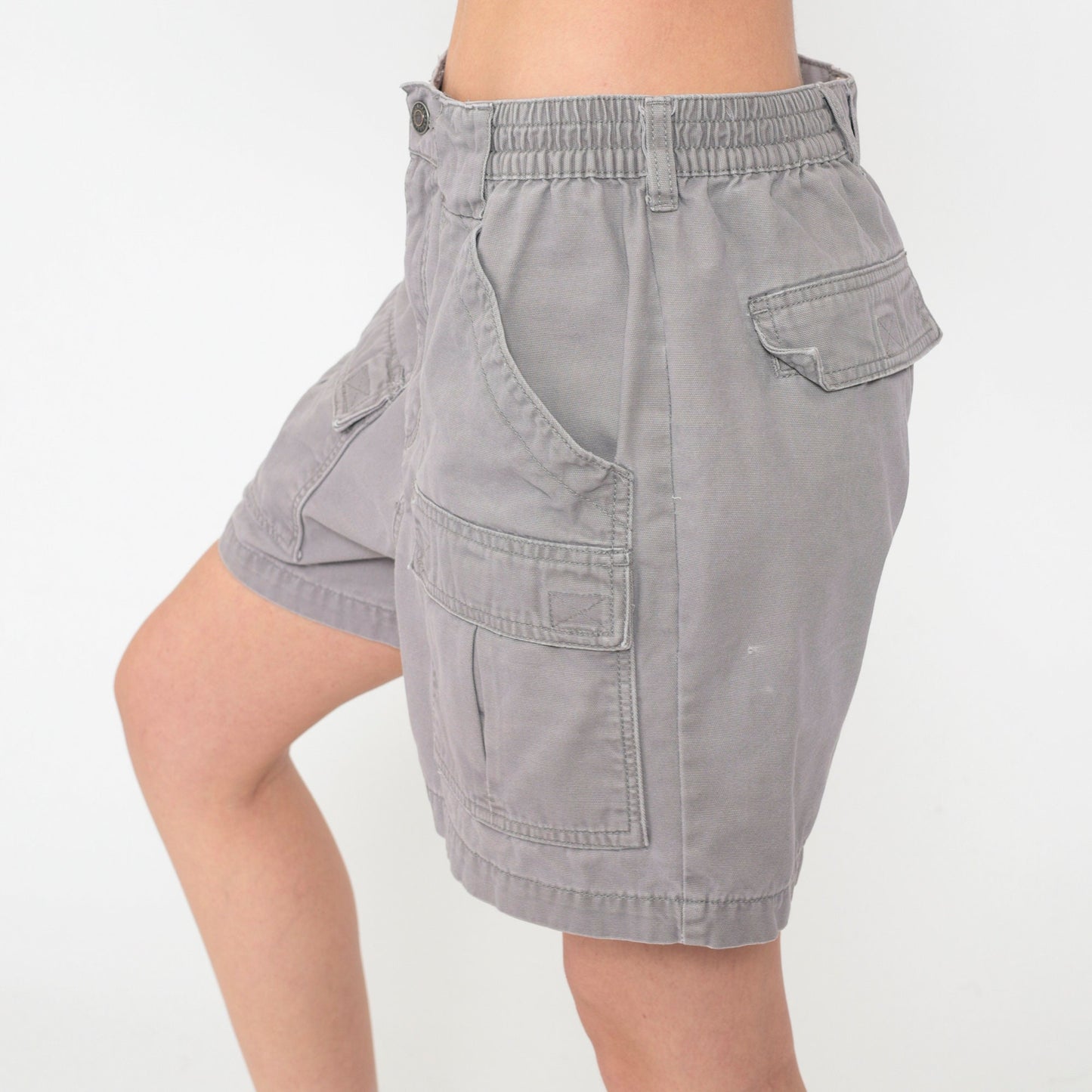 90s Red Head Brand Cargo Shorts Grey Elastic Waist Cotton Men's 34