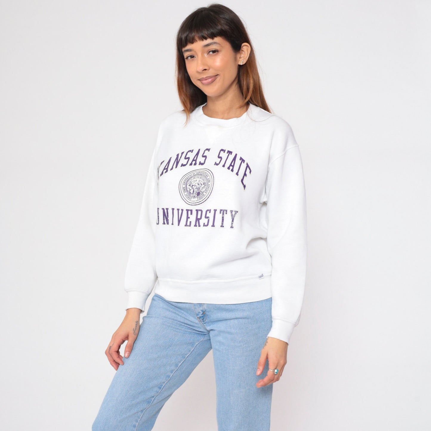 90s Kansas State University Wildcats Russell Athletic Sweatshirt White Medium M