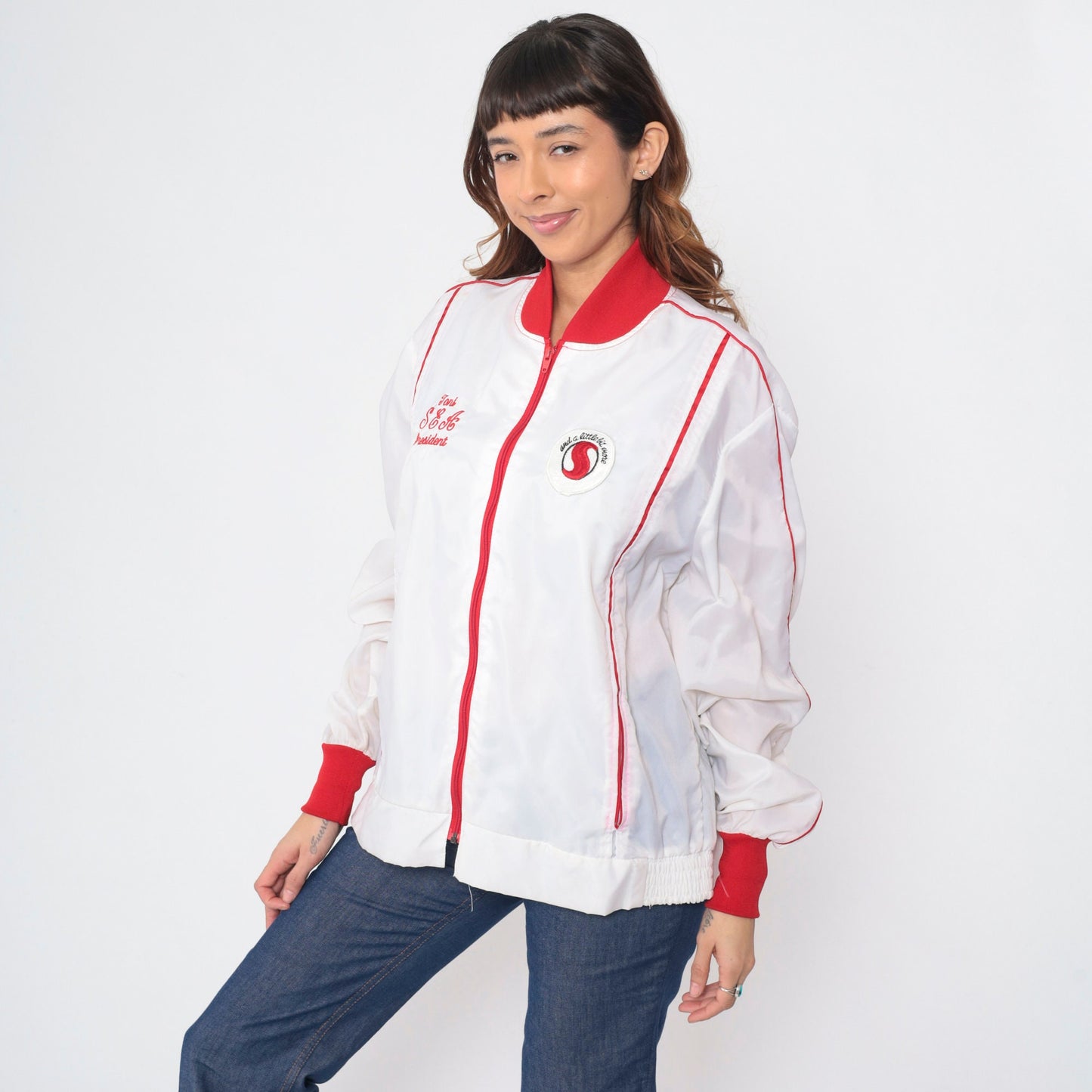 80s SEA President Toni Windbreaker Jacket White Red Striped Extra Large XXL