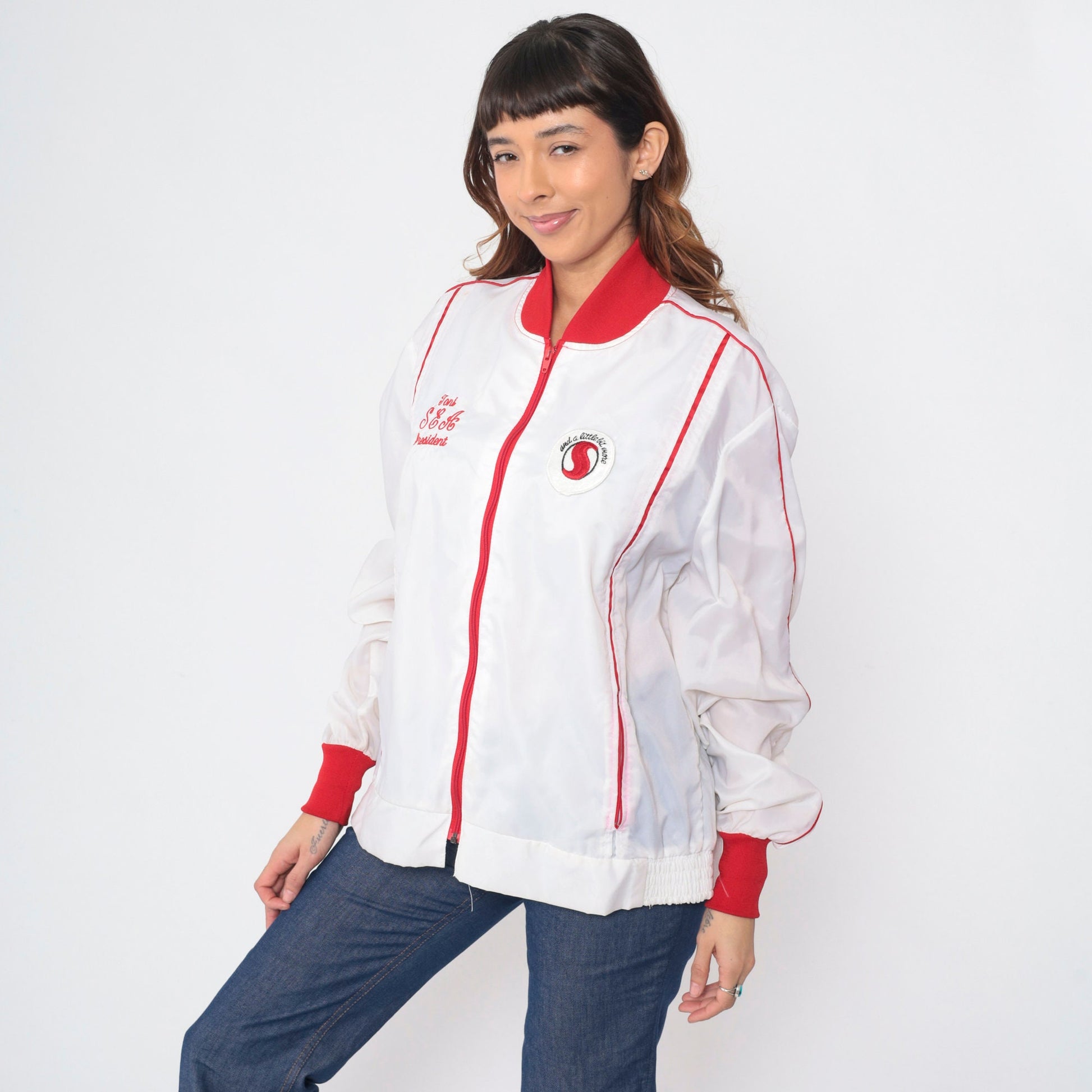 80s SEA President Toni Windbreaker Jacket White Red Striped Extra Large XXL