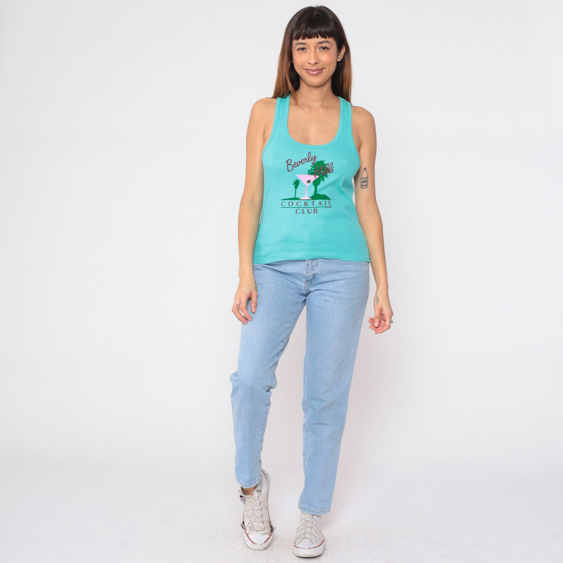 90s Beverly Hills Cocktail Club Tank Top Blue Graphic Tee Small