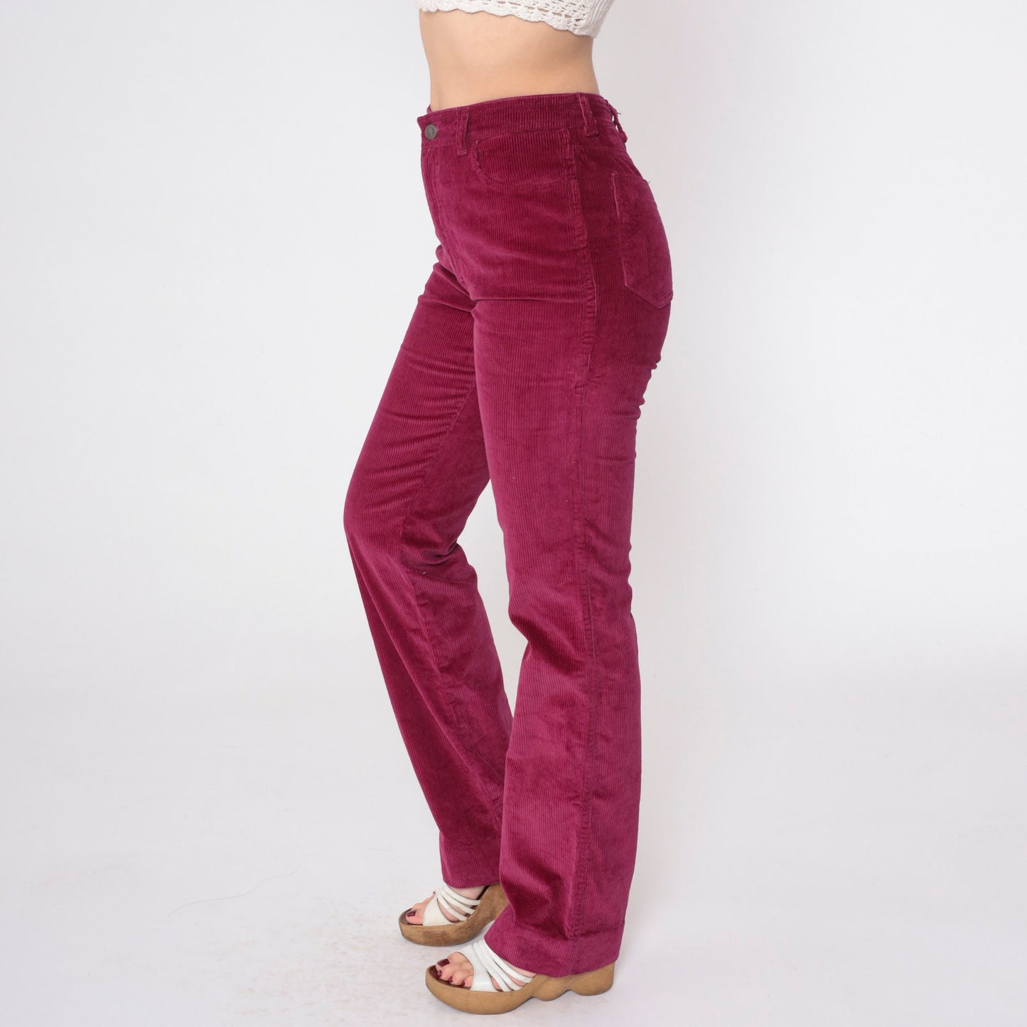 80s Berry Red Corduroy Pants Mid Rise Straight Leg Extra Small