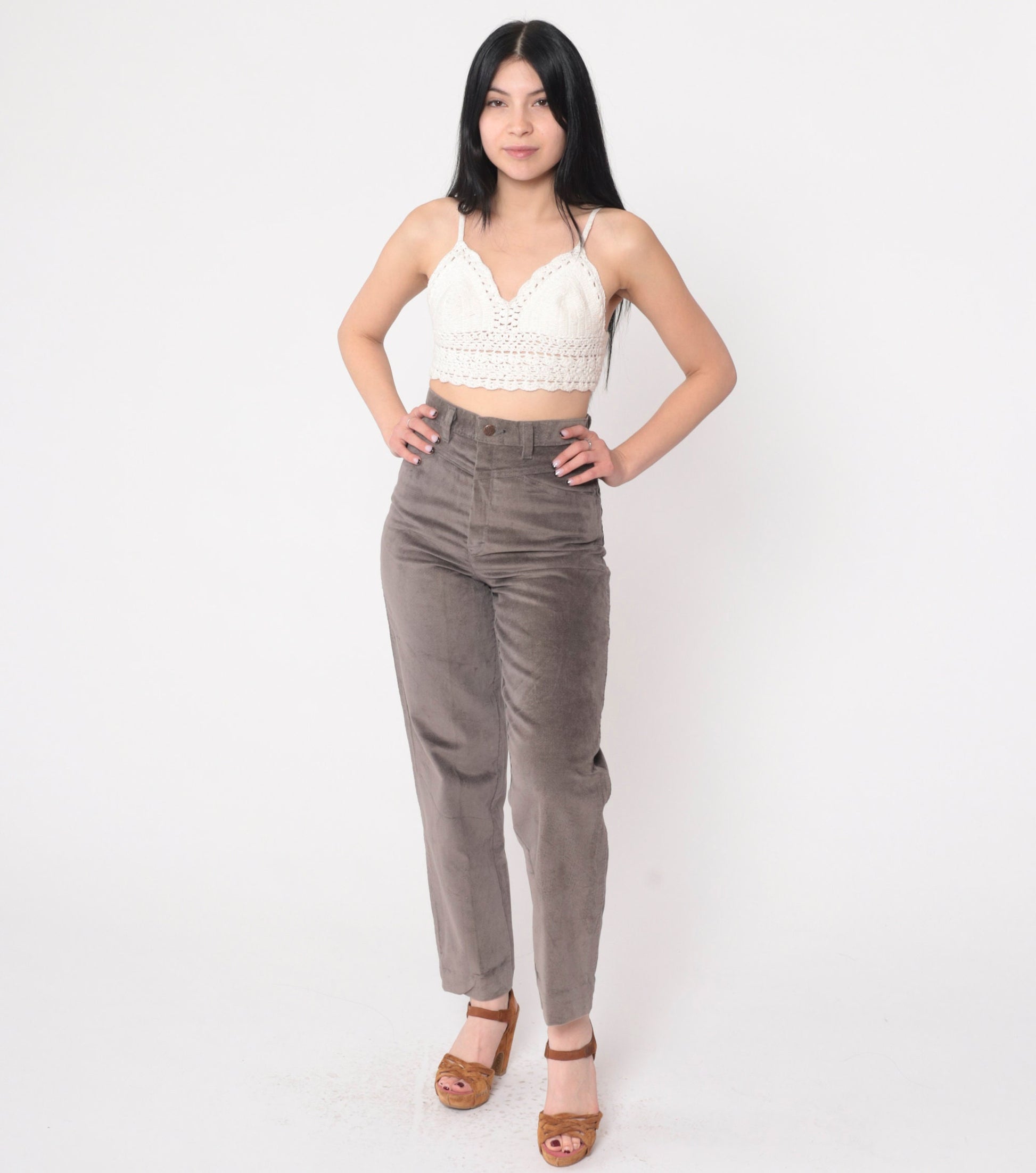 80s Grey High-Waisted Straight Leg Trousers Extra Small XS