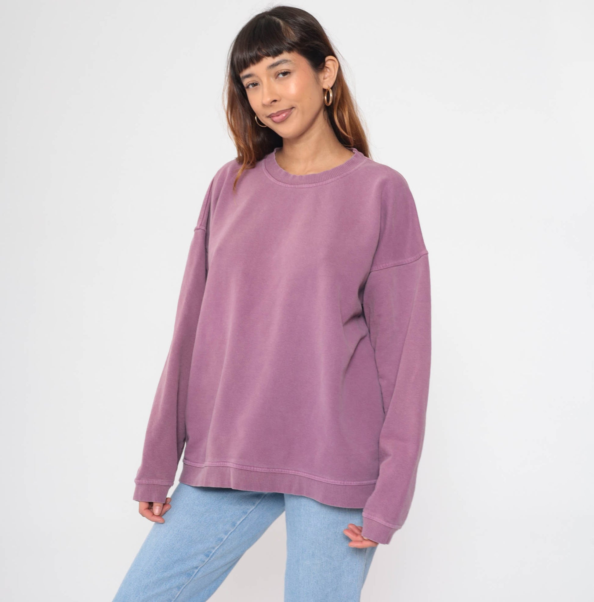 90s Purple Crewneck Sweatshirt Cotton Plain Pullover Large L