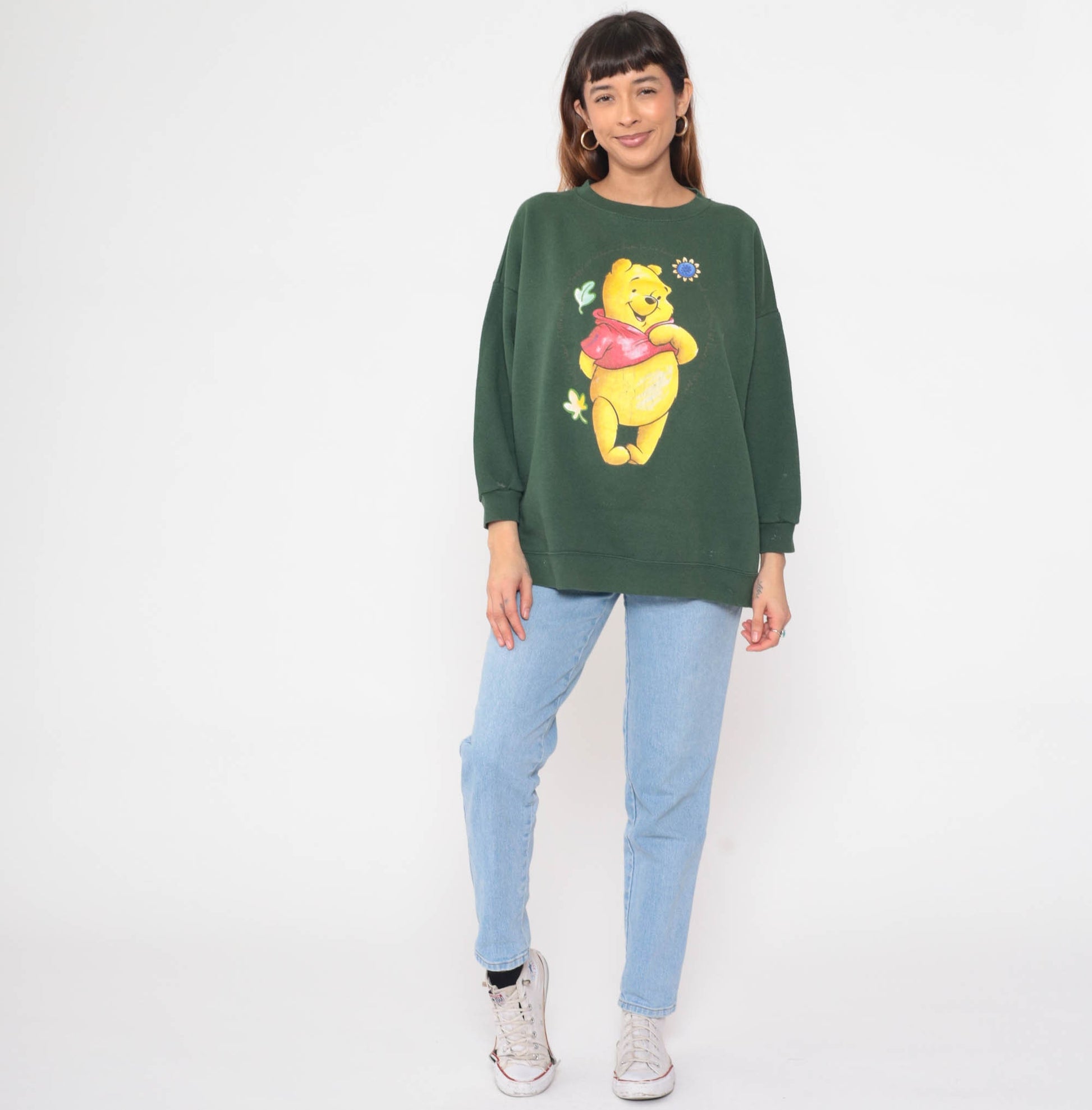 90s Winnie The Pooh Disney Sweatshirt Dark Green Graphic Crewneck Plus Size XXL