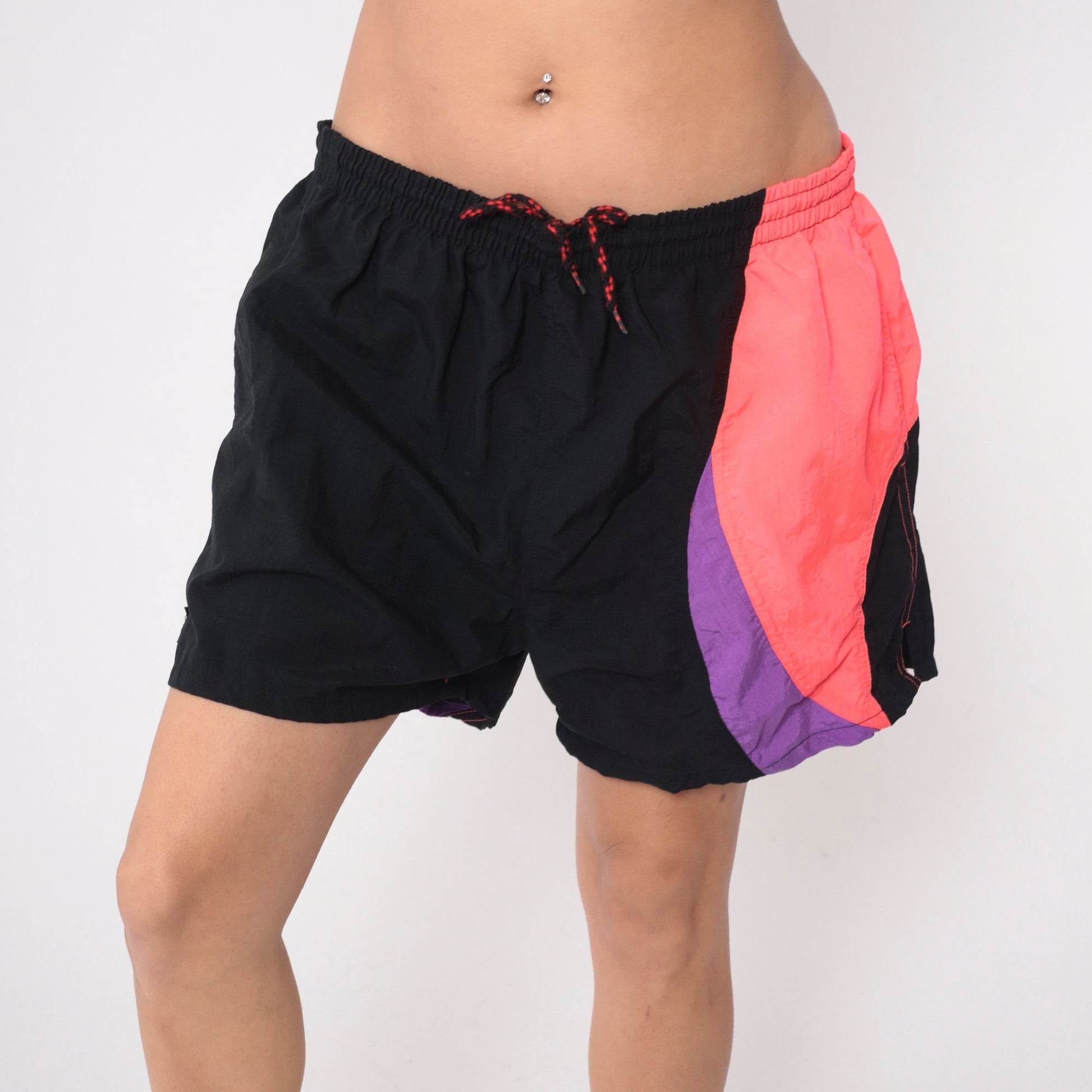 90s Speedo Swim Trunks Black Neon Colour Block Drawstring Men's Extra Large