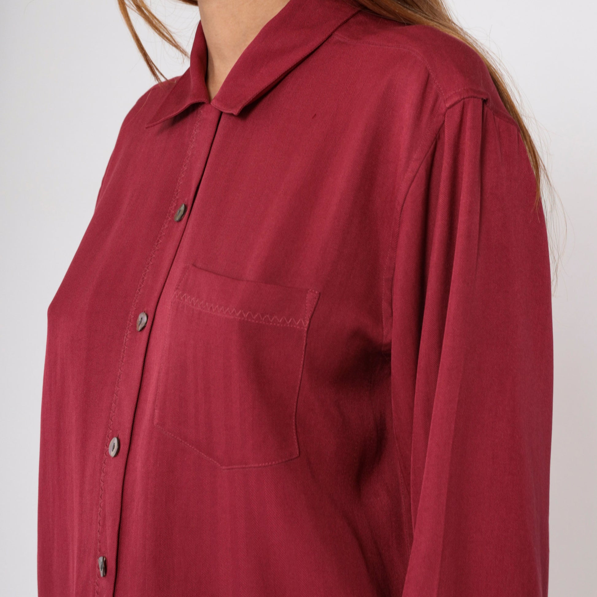 00s Tommy Bahama Maroon Silk Button-Up Blouse Long Sleeve Small S