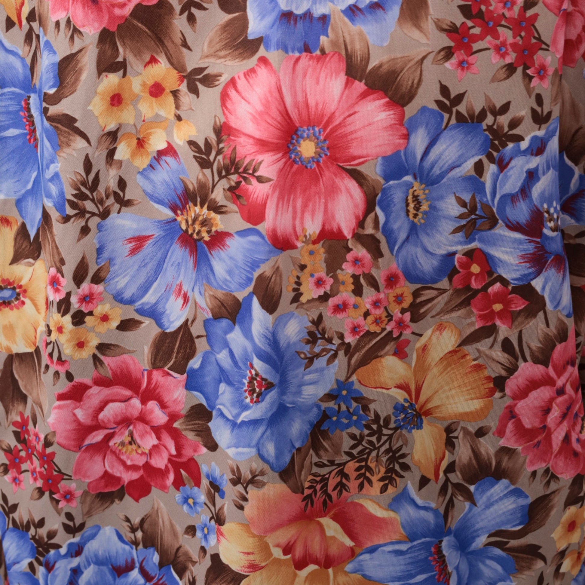 70s Floral Pleated Blouse Collared V-Neck 3/4 Sleeve Medium