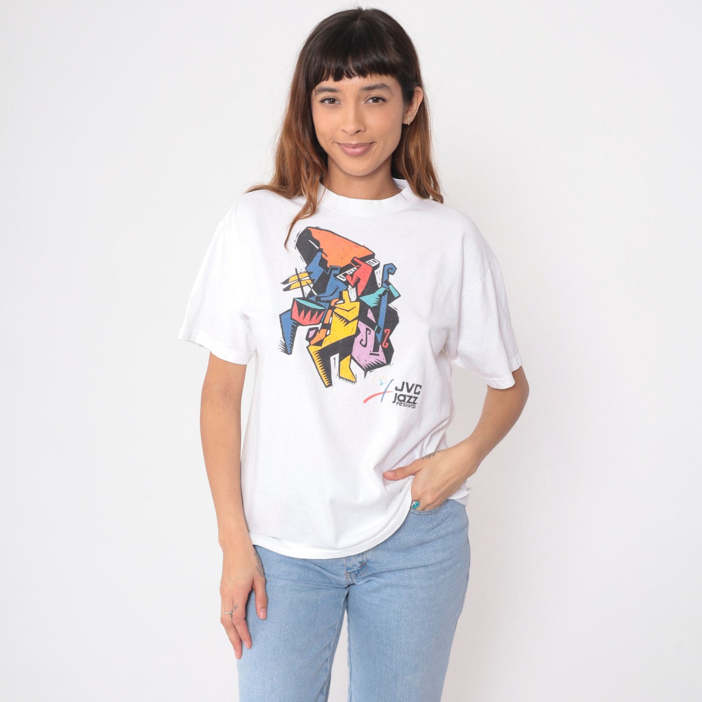 90s JVC Jazz Festival New York Graphic T-Shirt White Cotton Medium