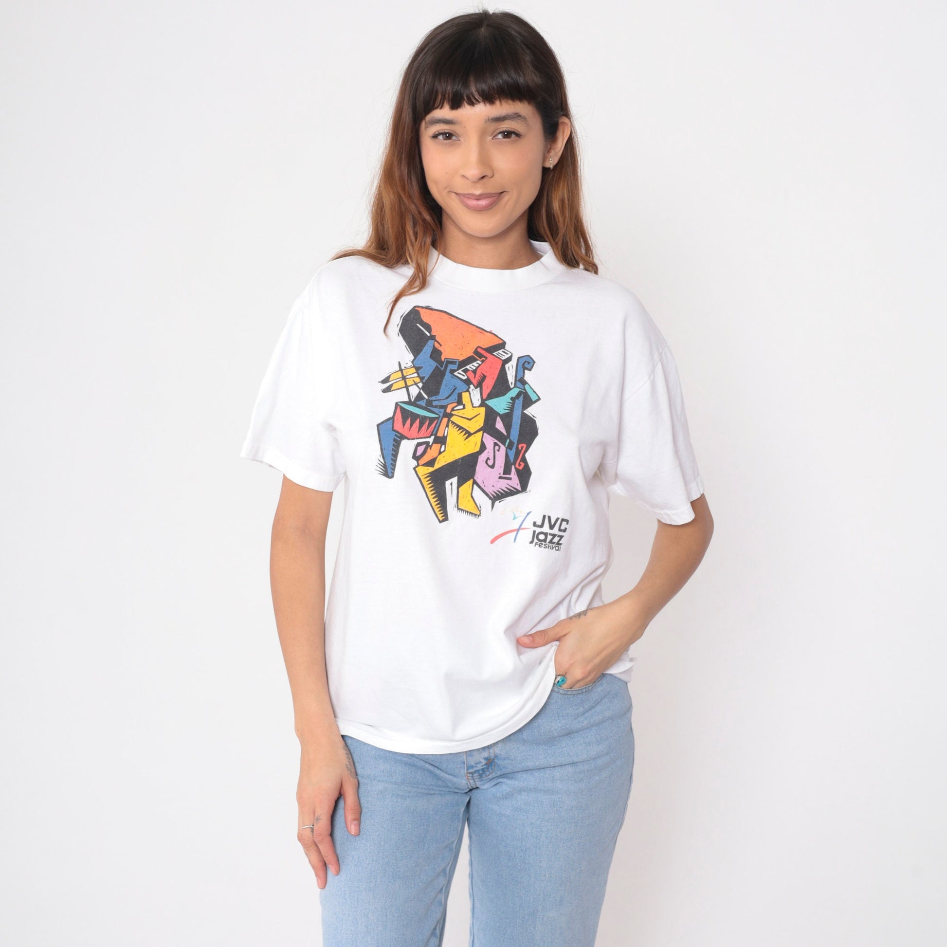 90s JVC Jazz Festival New York Graphic T-Shirt White Cotton Medium
