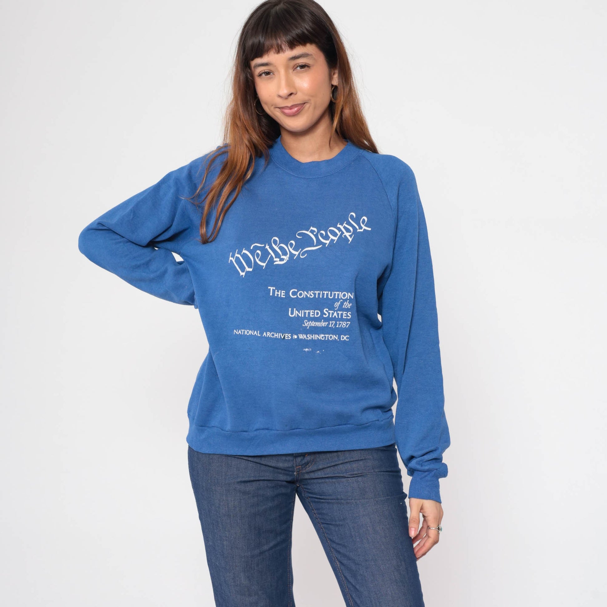 80s We The People US Constitution Sweatshirt National Archives Blue Raglan Medium