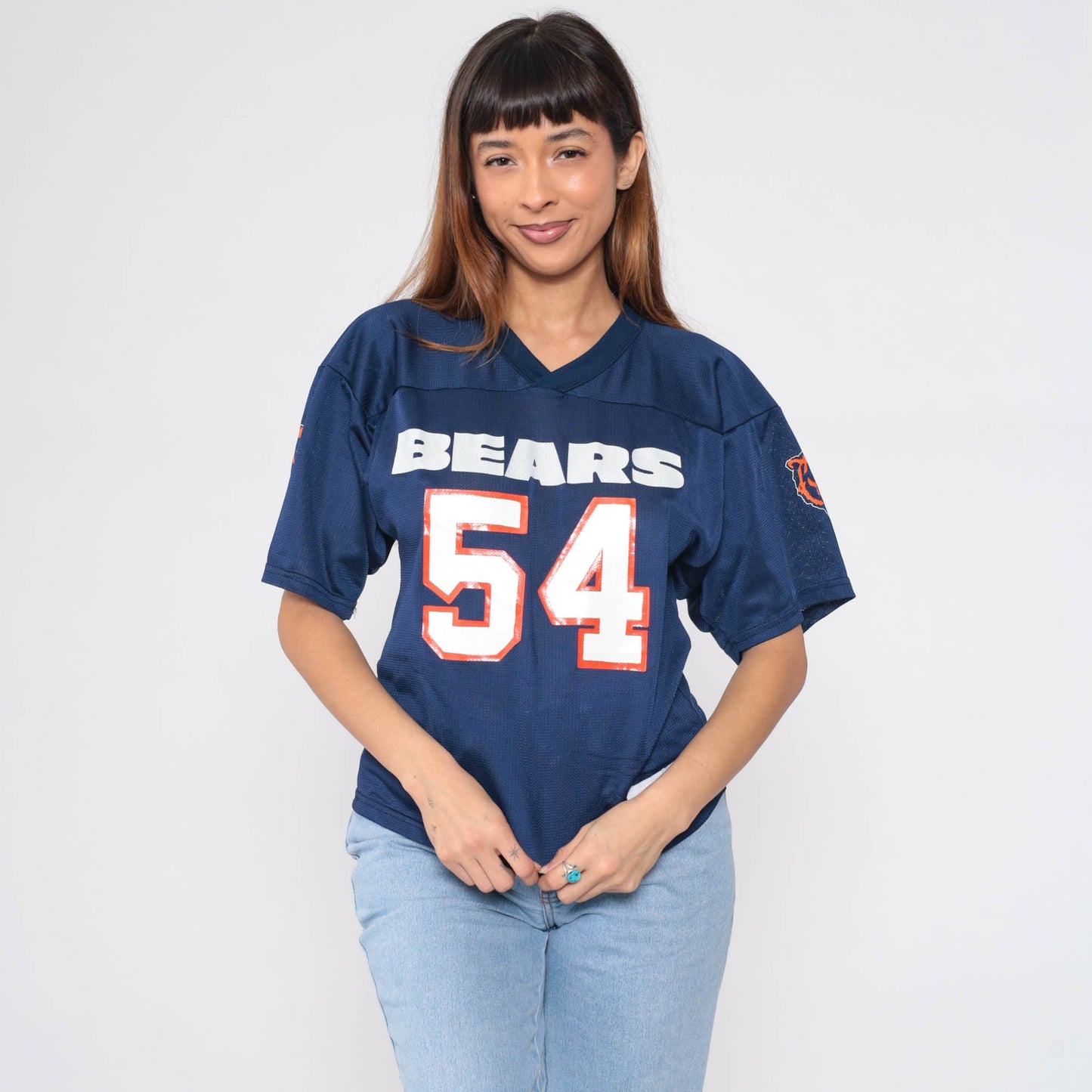 90s Chicago Bears #54 Scott Majestic Football Jersey Navy Nylon Small