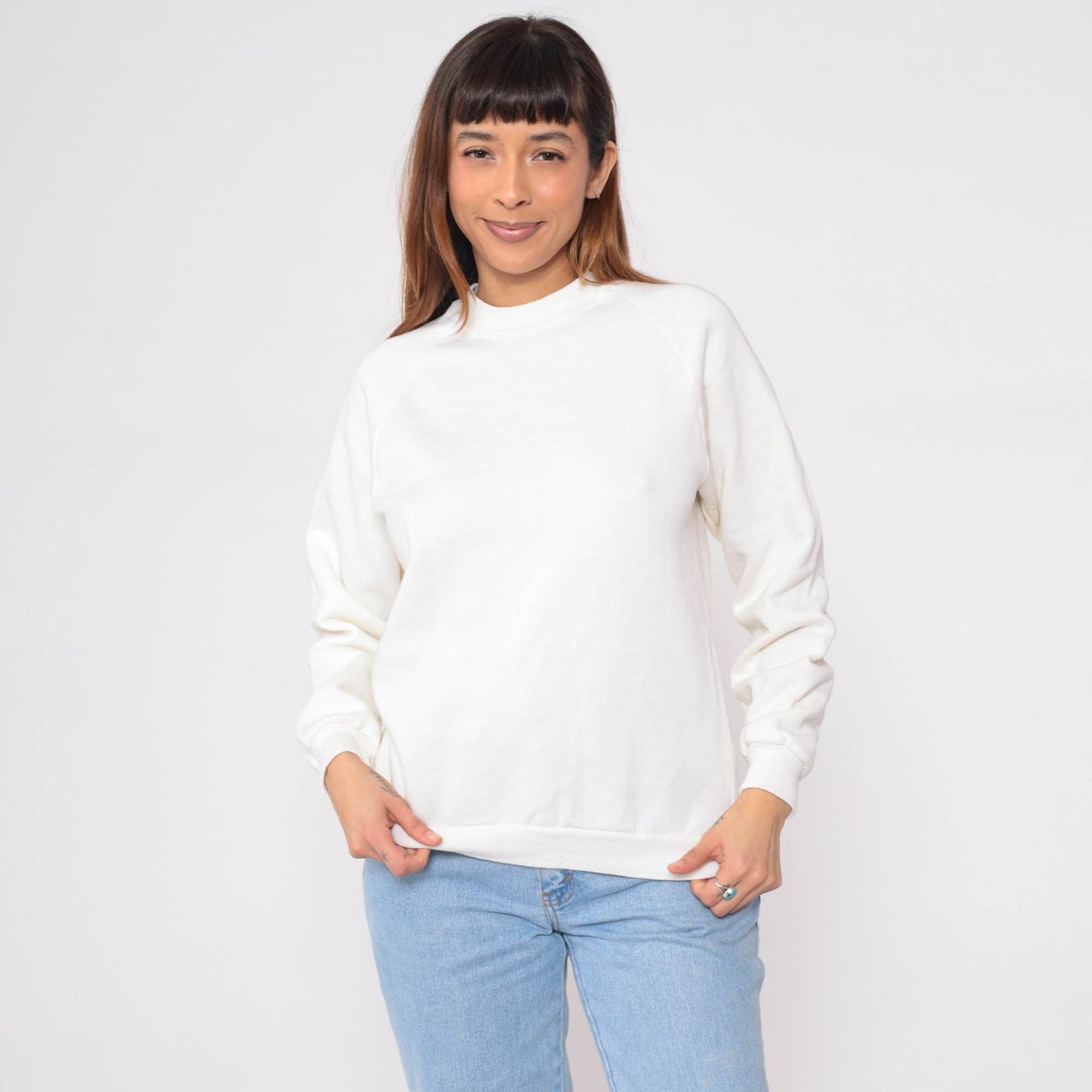 80s Jerzees White Raglan Sweatshirt Crewneck Plain Pullover Extra Small