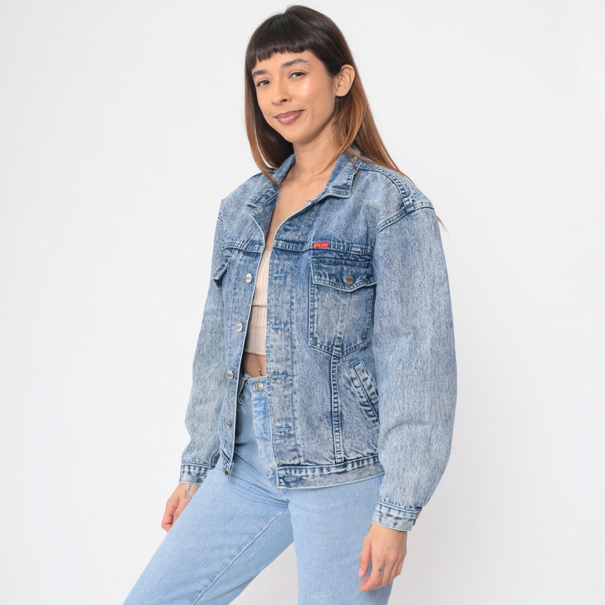 90s Blue Stone Wash Denim Jacket Button Up Trucker Medium M