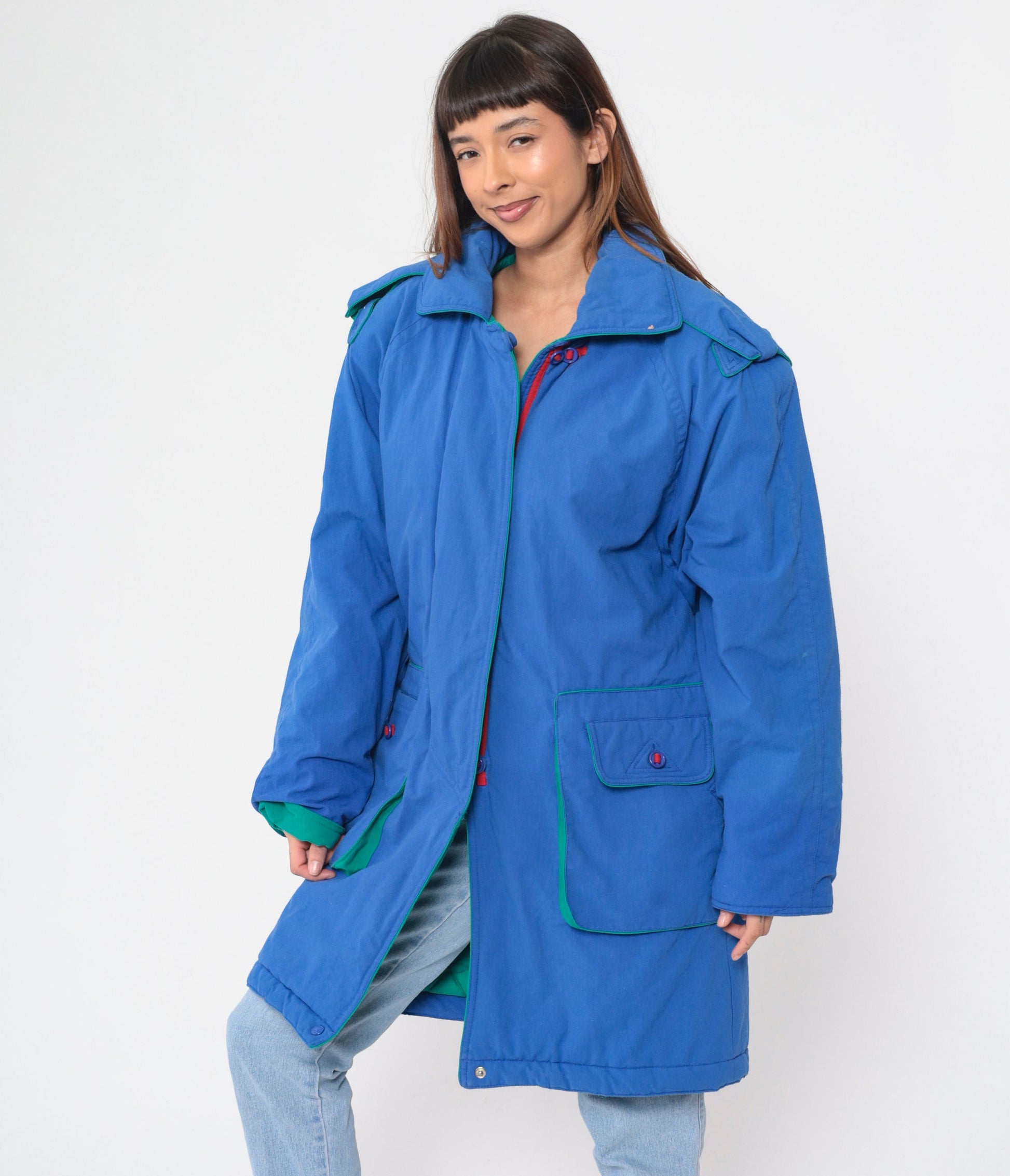 80s Blue Quilted Lining Jacket Storm Shield Epaulette Medium