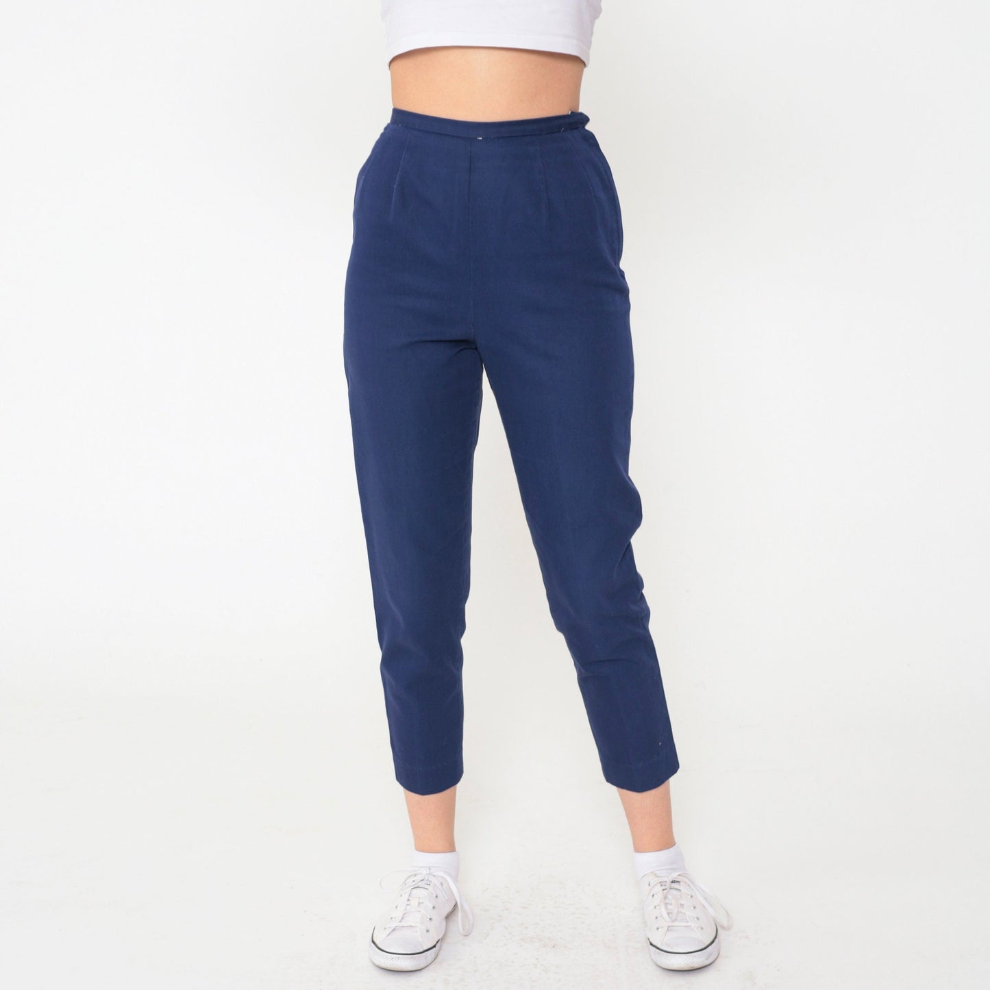 60s Carol Brent Dark Blue High-Waisted Tapered Ankle Pants Extra Small