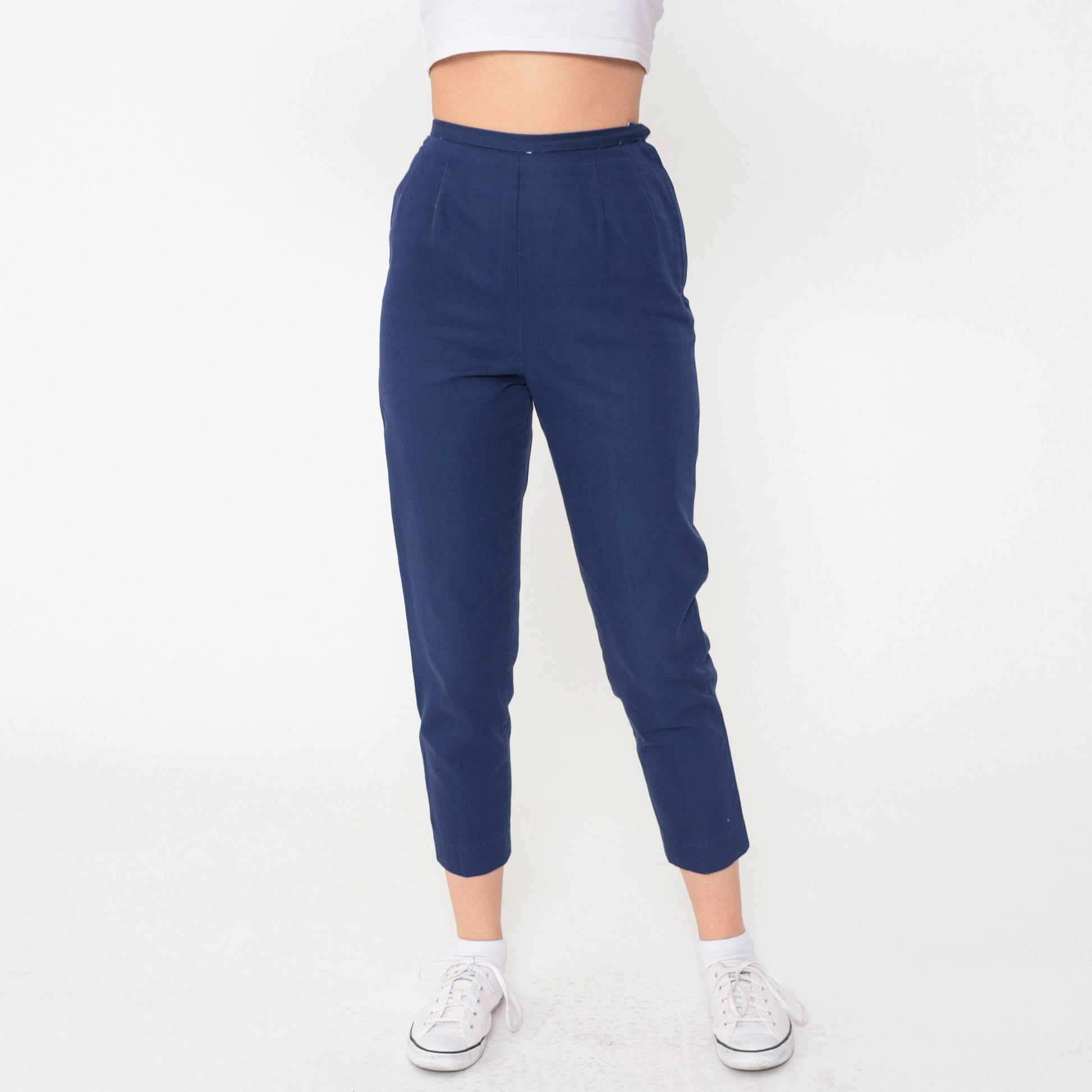 60s Carol Brent Dark Blue High-Waisted Tapered Ankle Pants Extra Small