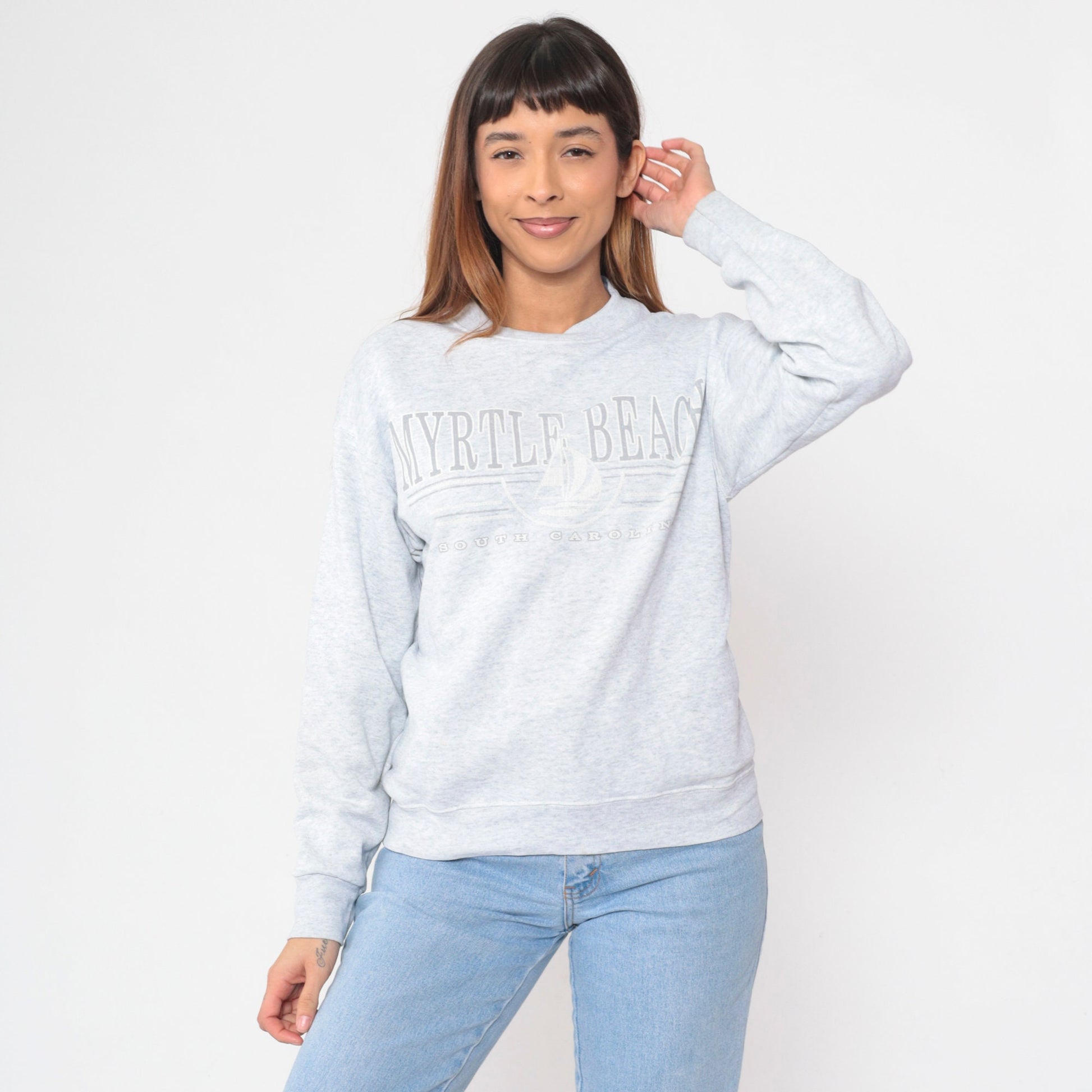 90s Myrtle Beach South Carolina Sailboat Sweatshirt Heather Grey Crewneck Medium