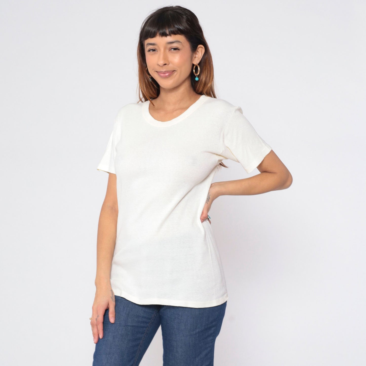 80s Hanes Pale Yellow T-Shirt Cotton Single Stitch Medium M