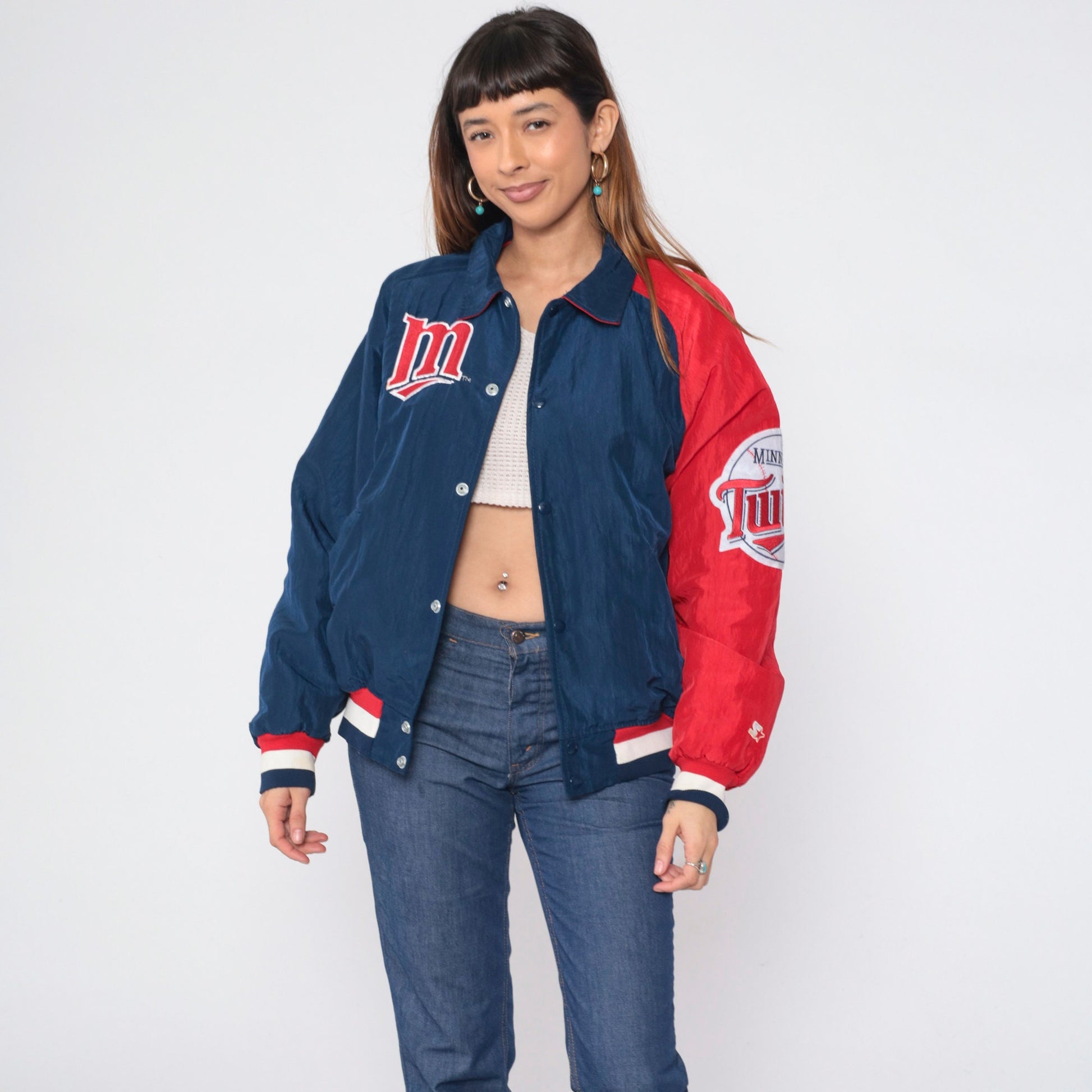 90s Minnesota Twins Starter Jacket Blue Red Nylon Bomber Men's Medium