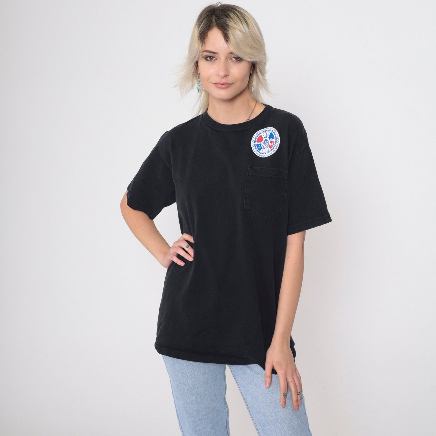 90s International Association of Machinists Aerospace Workers Graphic Tee Black Medium
