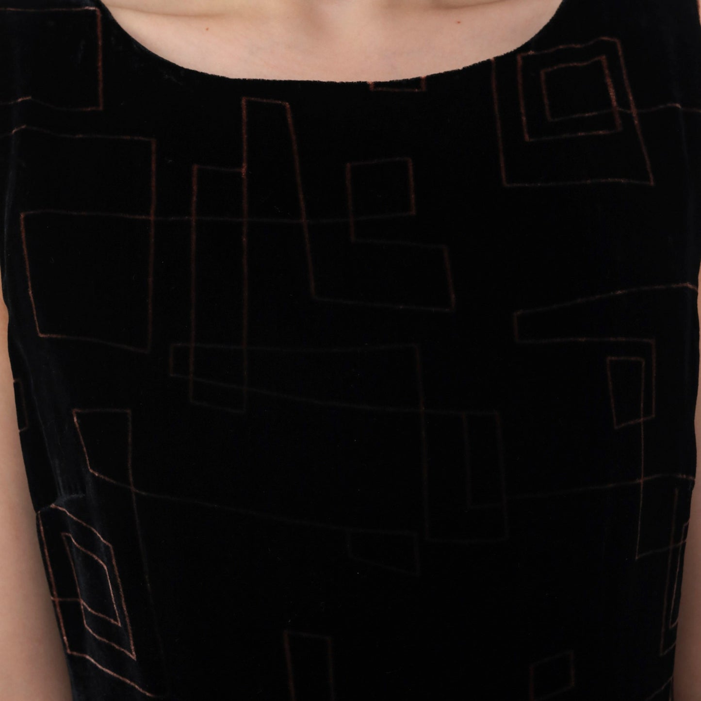 00s Jones New York Black Velvet Mini Dress Copper Geometric V Back Small