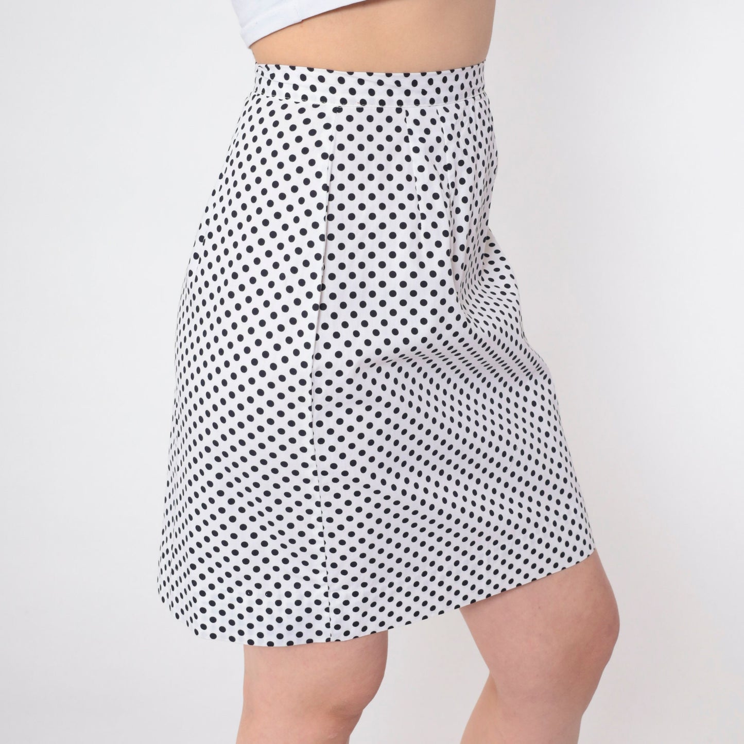 70s Polka Dot Mini Skirt High Waist Pencil Cut White Black Small
