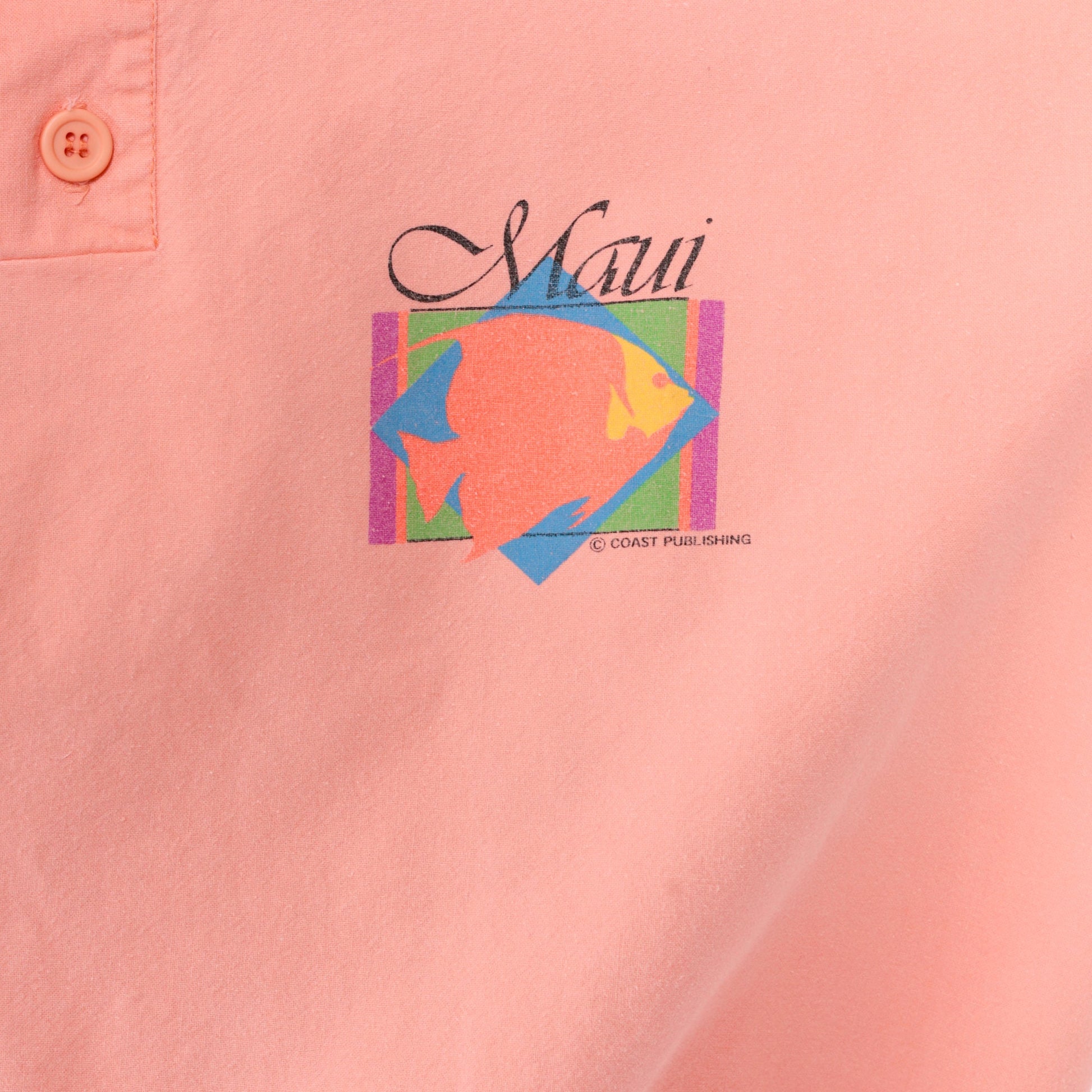 90s Crazy Shirts Maui Tropical Fish Henley Sweatshirt Peach Pink Extra Large XXL