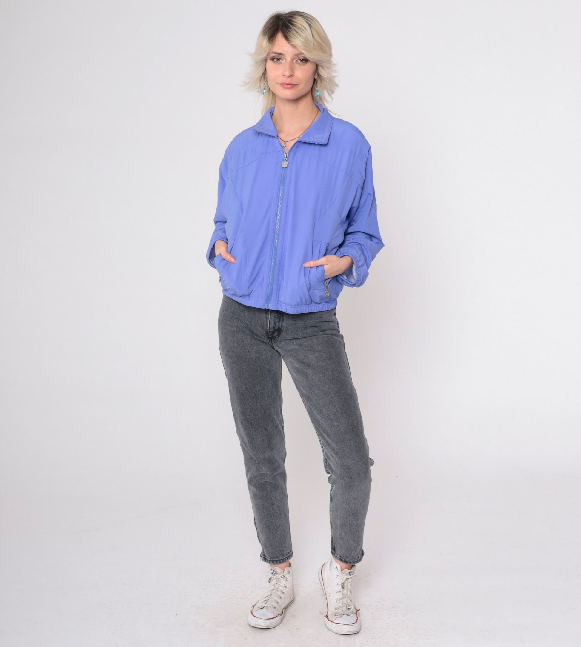 90s Periwinkle Windbreaker Jacket Nylon Cropped Track Small