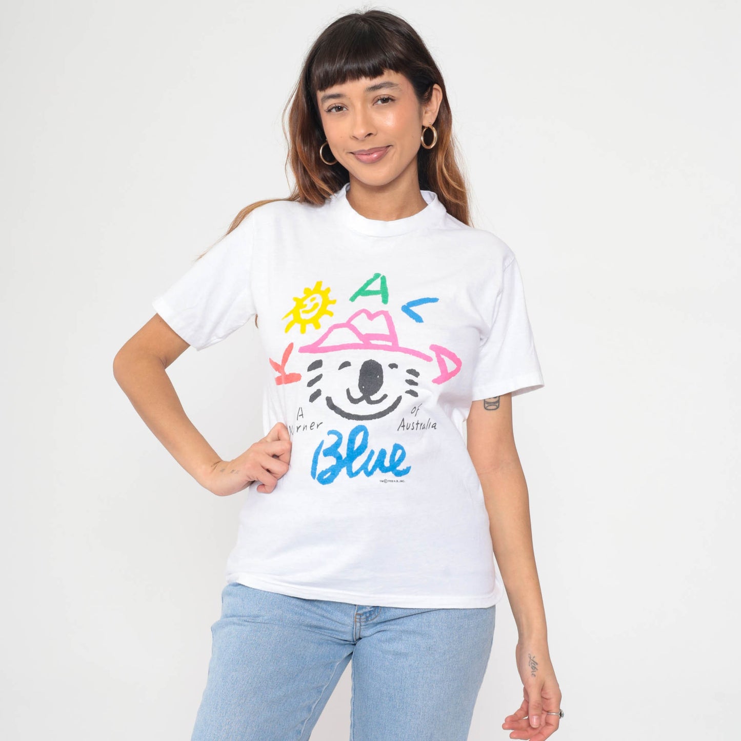 1988 Koala Blue Australia Graphic T-Shirt 80s Wildlife Cotton Crewneck Small