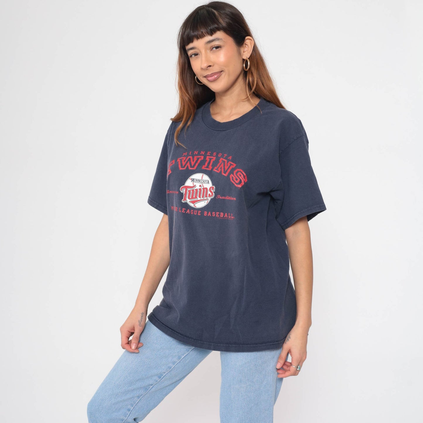 00s Minnesota Twins Baseball T-Shirt Navy Blue Graphic Crewneck Large L