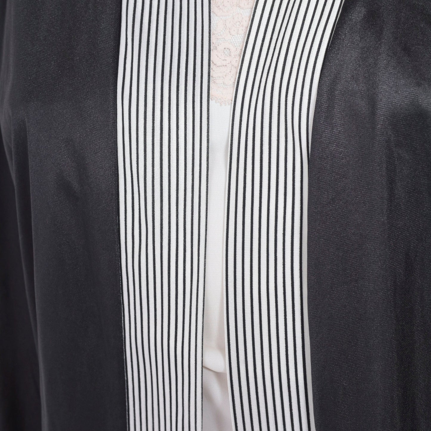 80s Black & White Striped Pajama Robe Tie Front Mini Lounge Jacket Large L