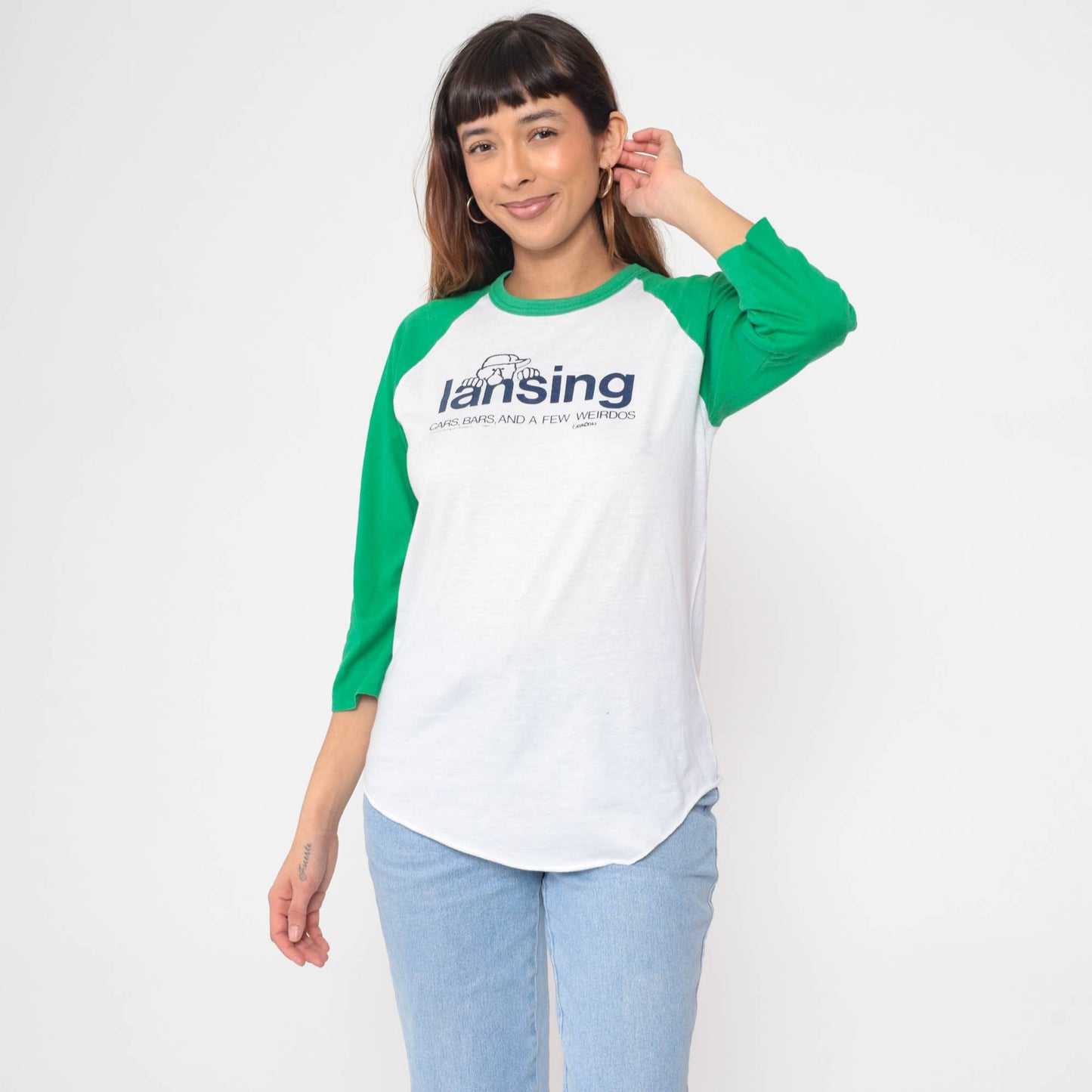 80s Lansing Michigan Ringer Tee Richard Guindon Graphic 3/4 Raglan Medium