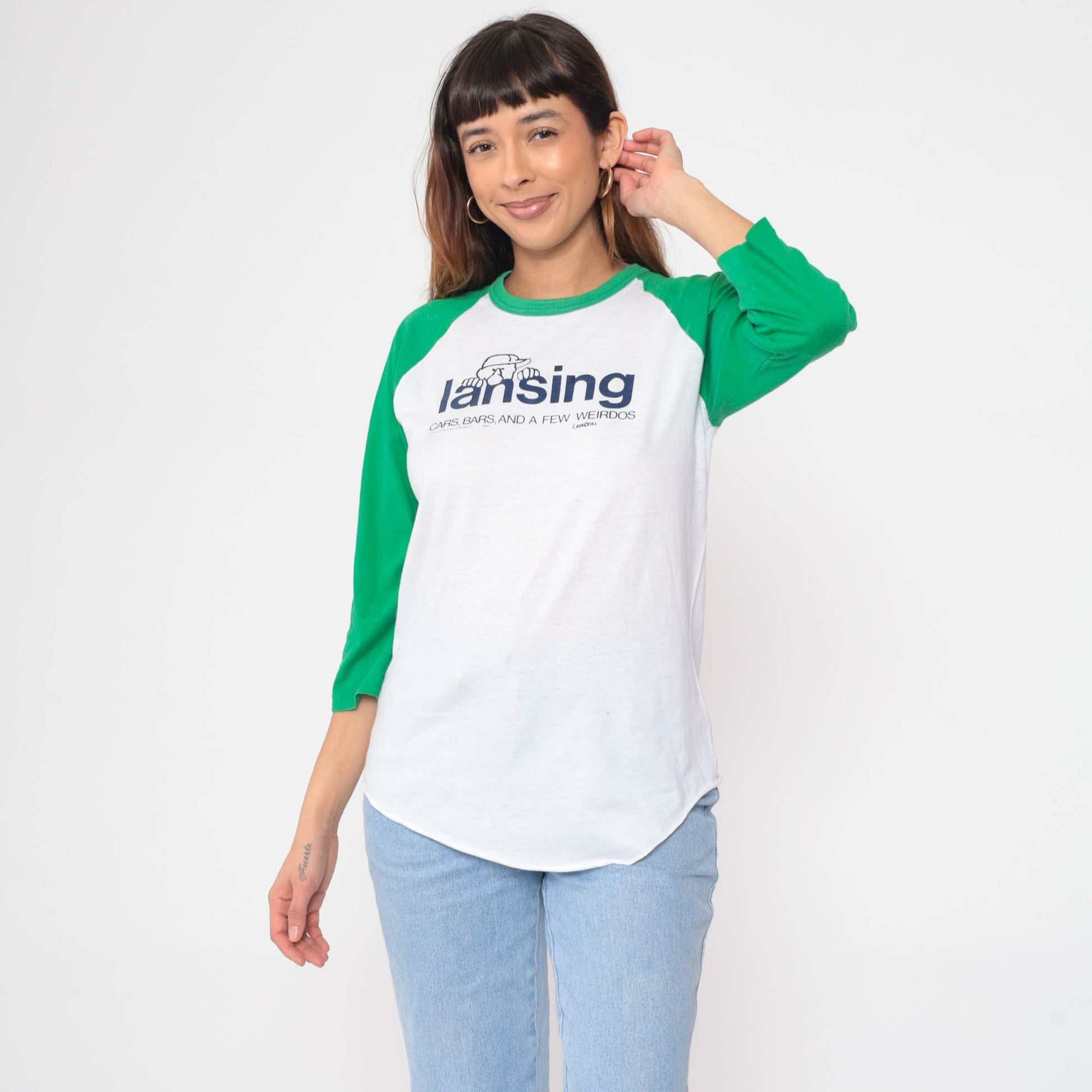 80s Lansing Michigan Ringer Tee Richard Guindon Graphic 3/4 Raglan Medium