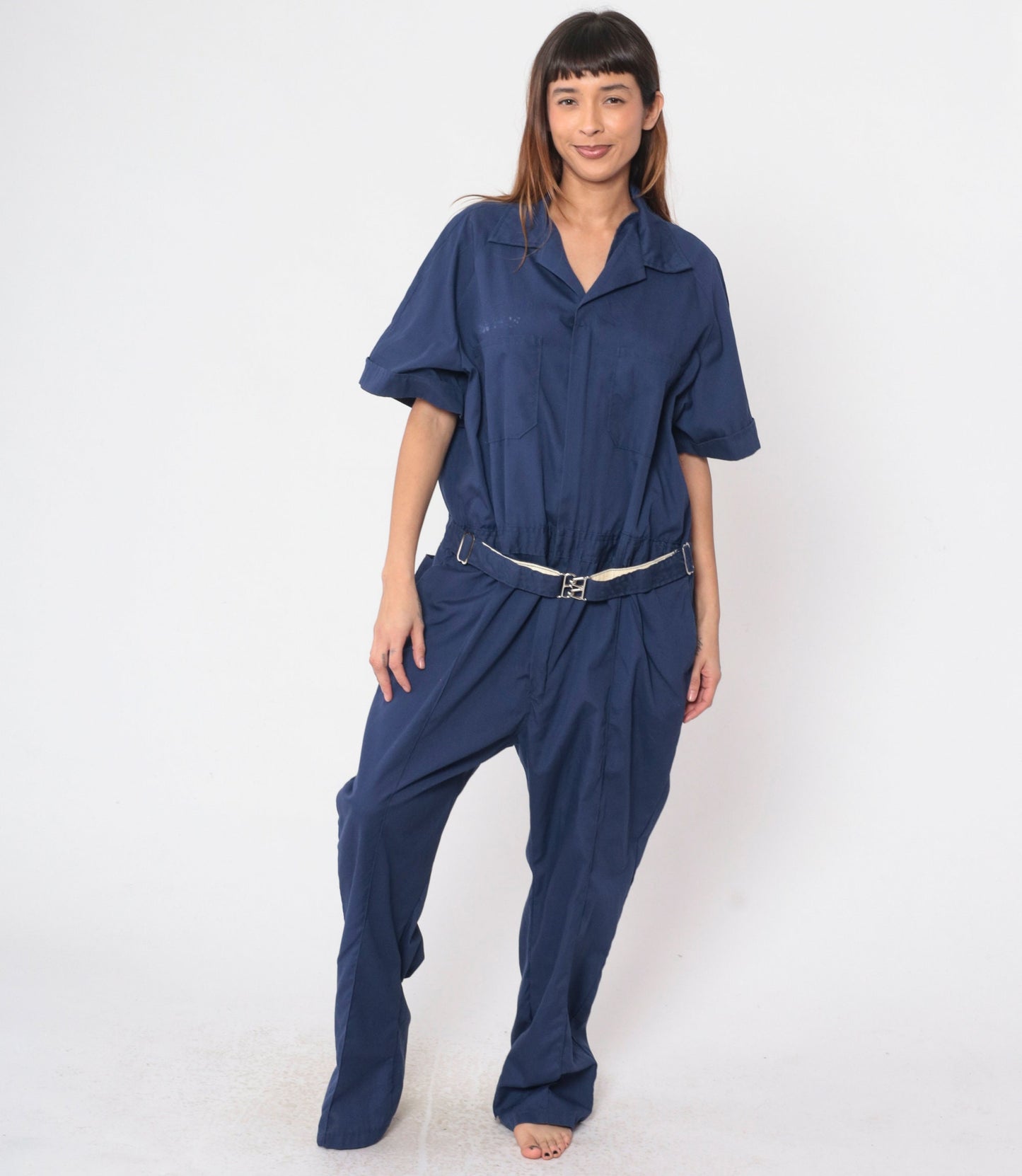 70s Walls Dark Blue Coveralls Utility Boilersuit Straight Leg Short Sleeve Men's 50 R