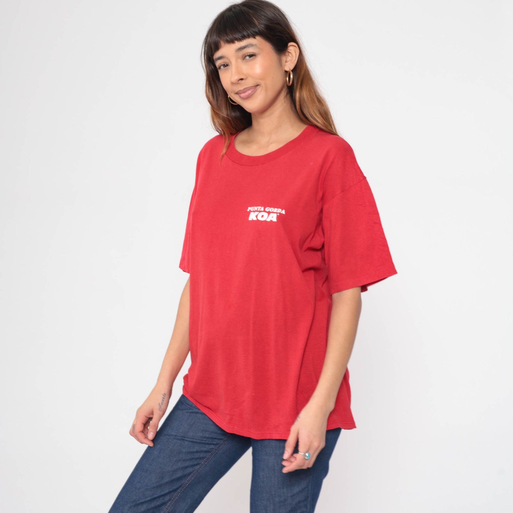 90s Punta Gorda KOA Campground Graphic T-Shirt Red Cotton Extra Large XXL